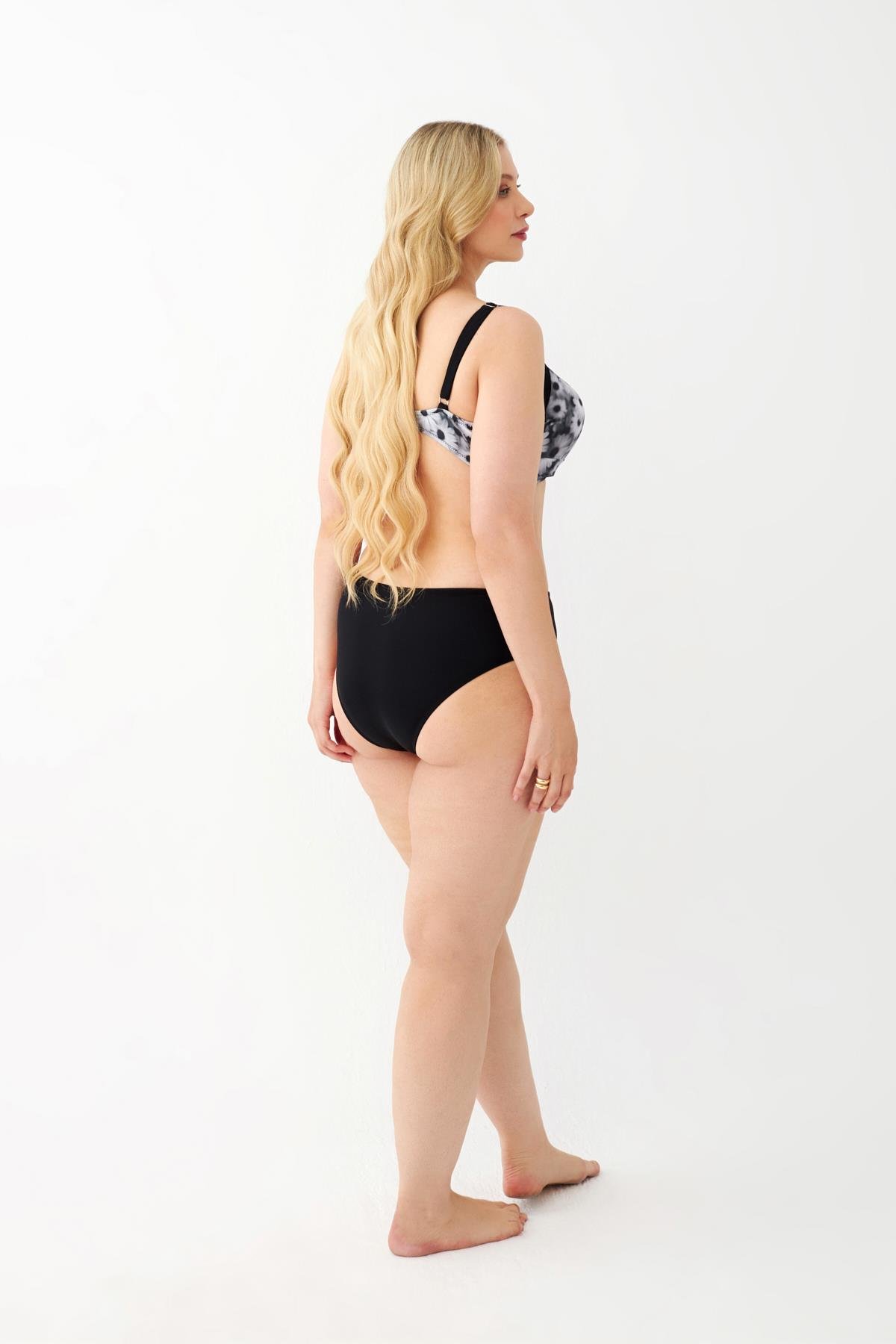 Akbeniz Kadın Papatya Desenli Gri Büyük Beden Bikini Takımı
