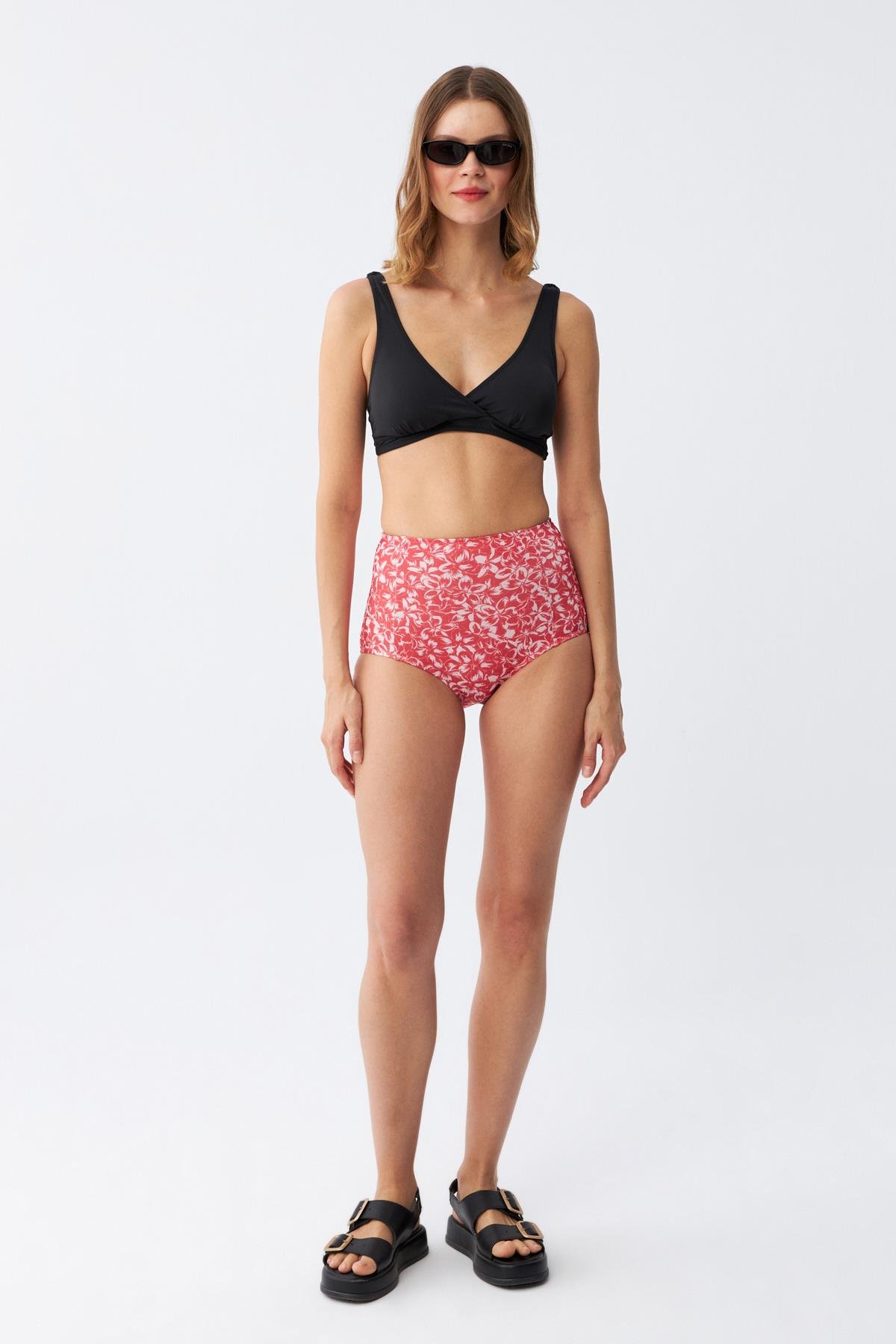 Akbeniz Kadın Pedli Yüksek Bel Bikini Takımı - Siyah