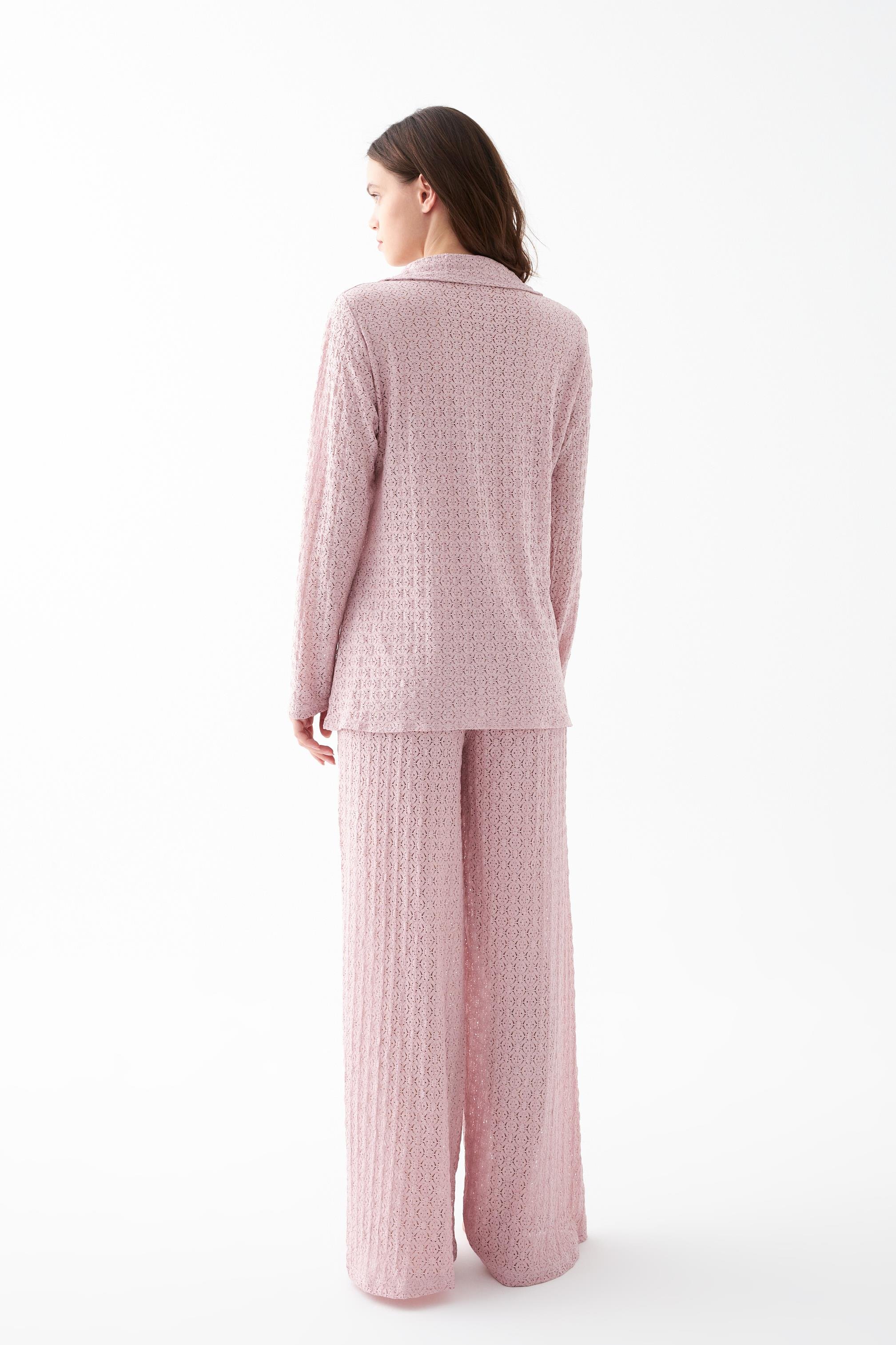 Akbeniz Kadın Pembe Önden Düğmeli Rahat Kesim Pijama Takımı