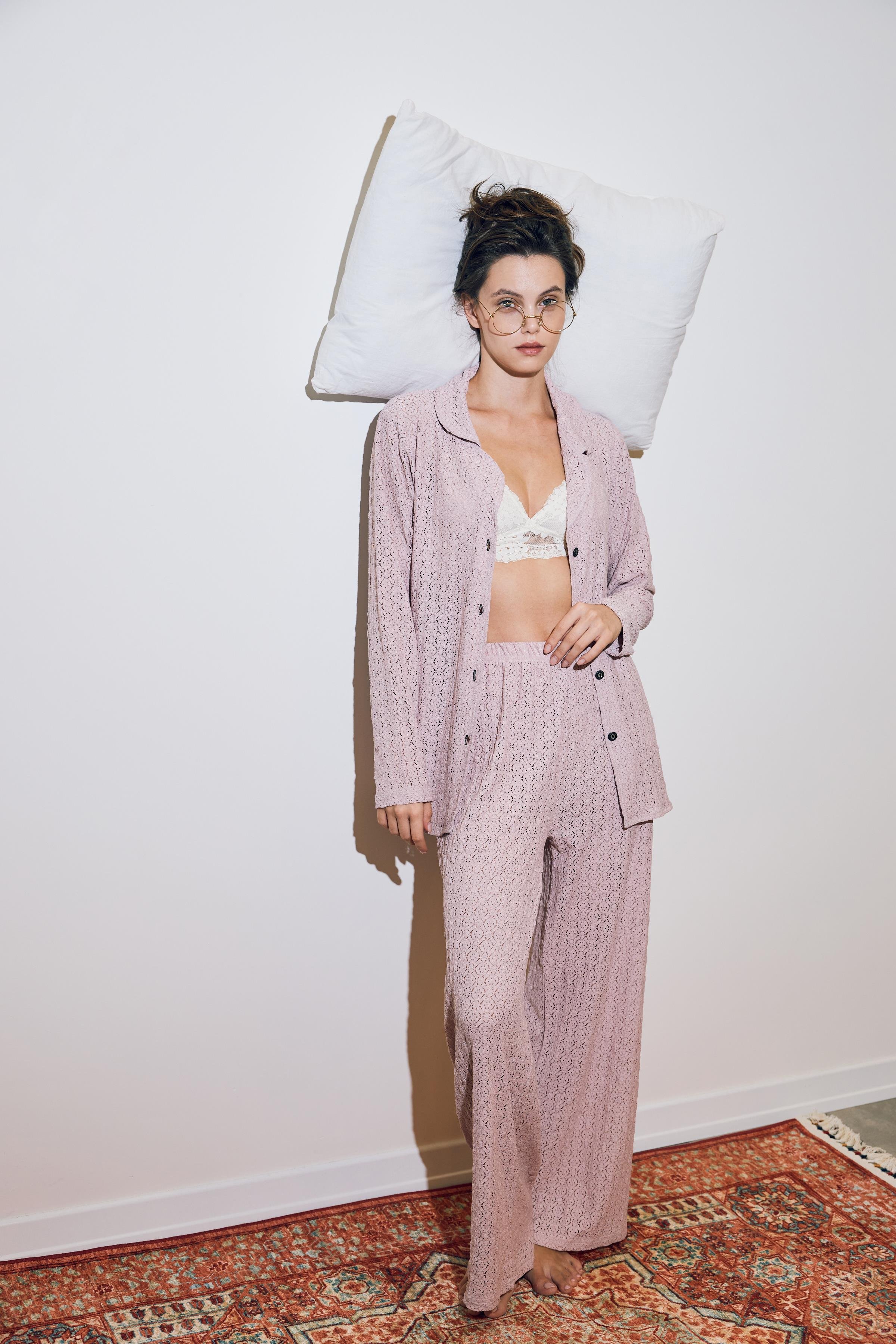 Akbeniz Kadın Pembe Önden Düğmeli Rahat Kesim Pijama Takımı