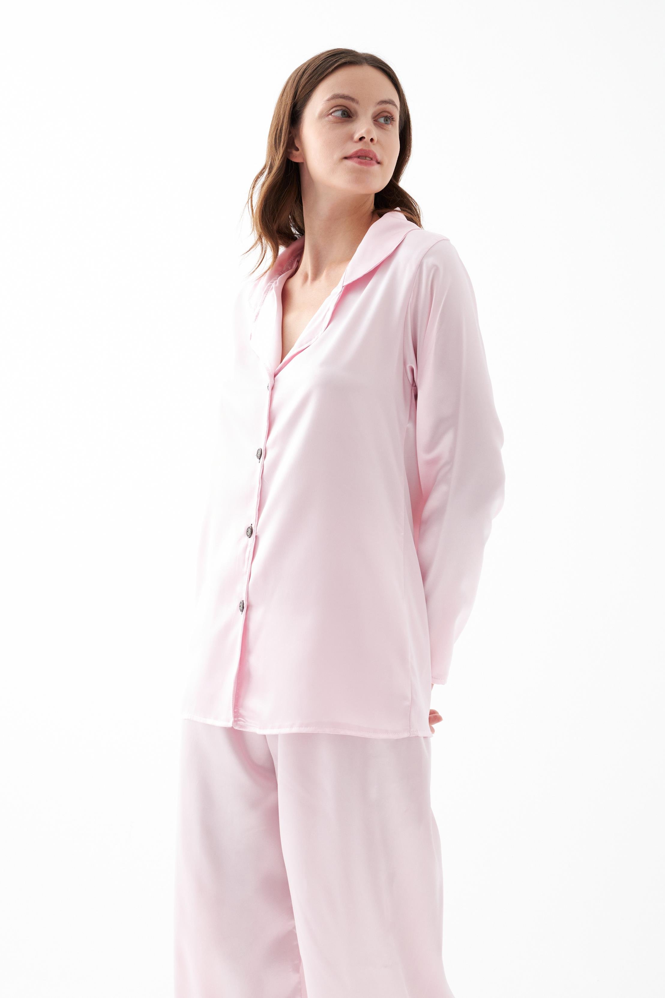 Akbeniz Kadın Pembe Oversize Saten Pijama Takımı