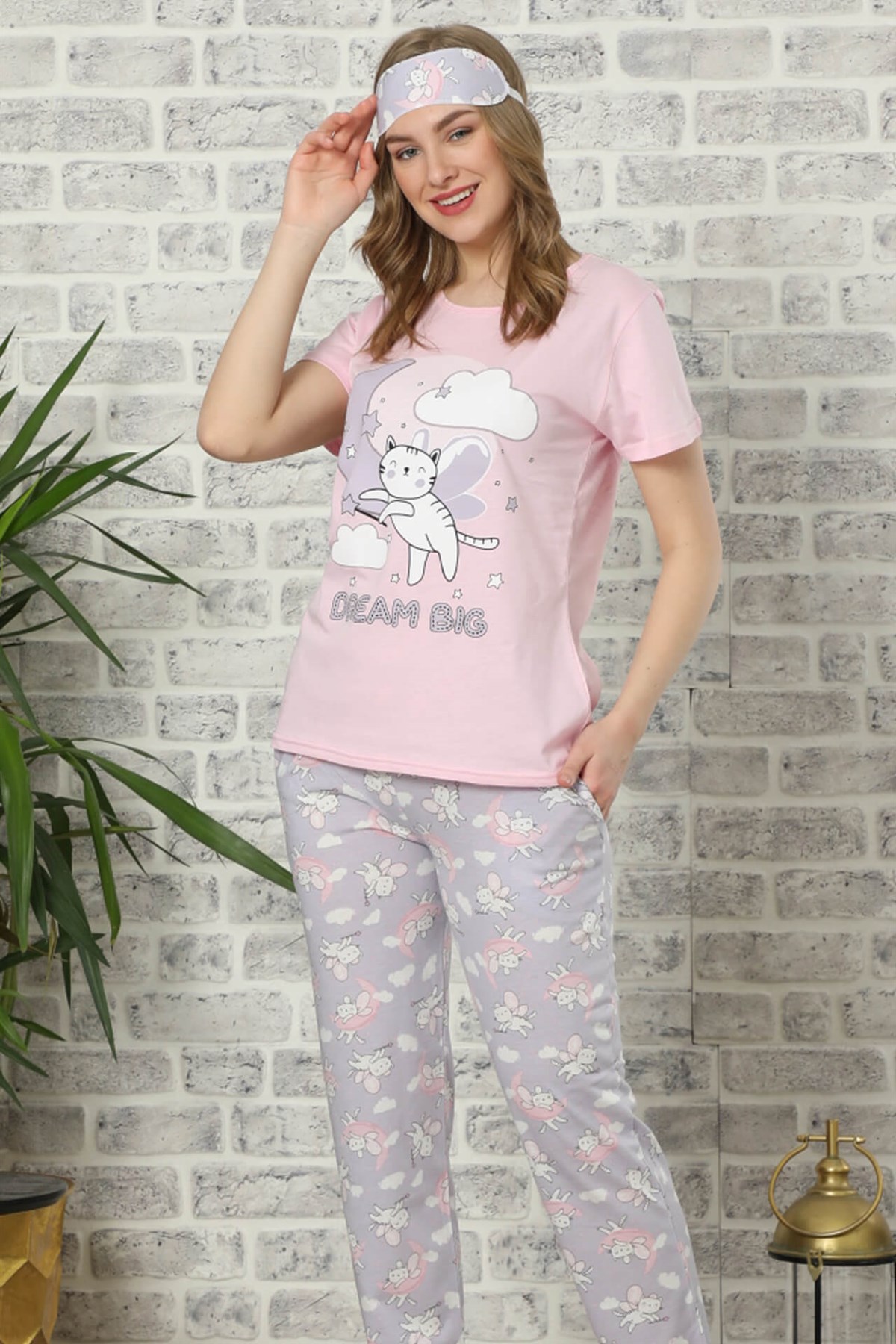 Akbeniz Kadın Pembe Renk Pamuklu Cepli Kısa Kol Pijama Takım 2517
