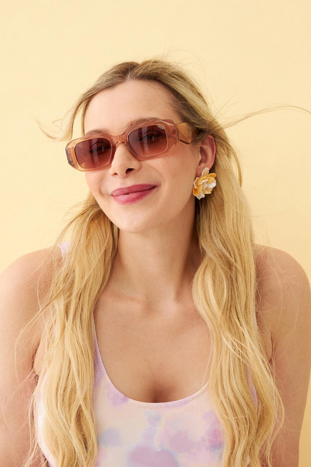 Akbeniz Kadın Pembe Renkli Desenli Büyük Beden Tek Parça Mayo