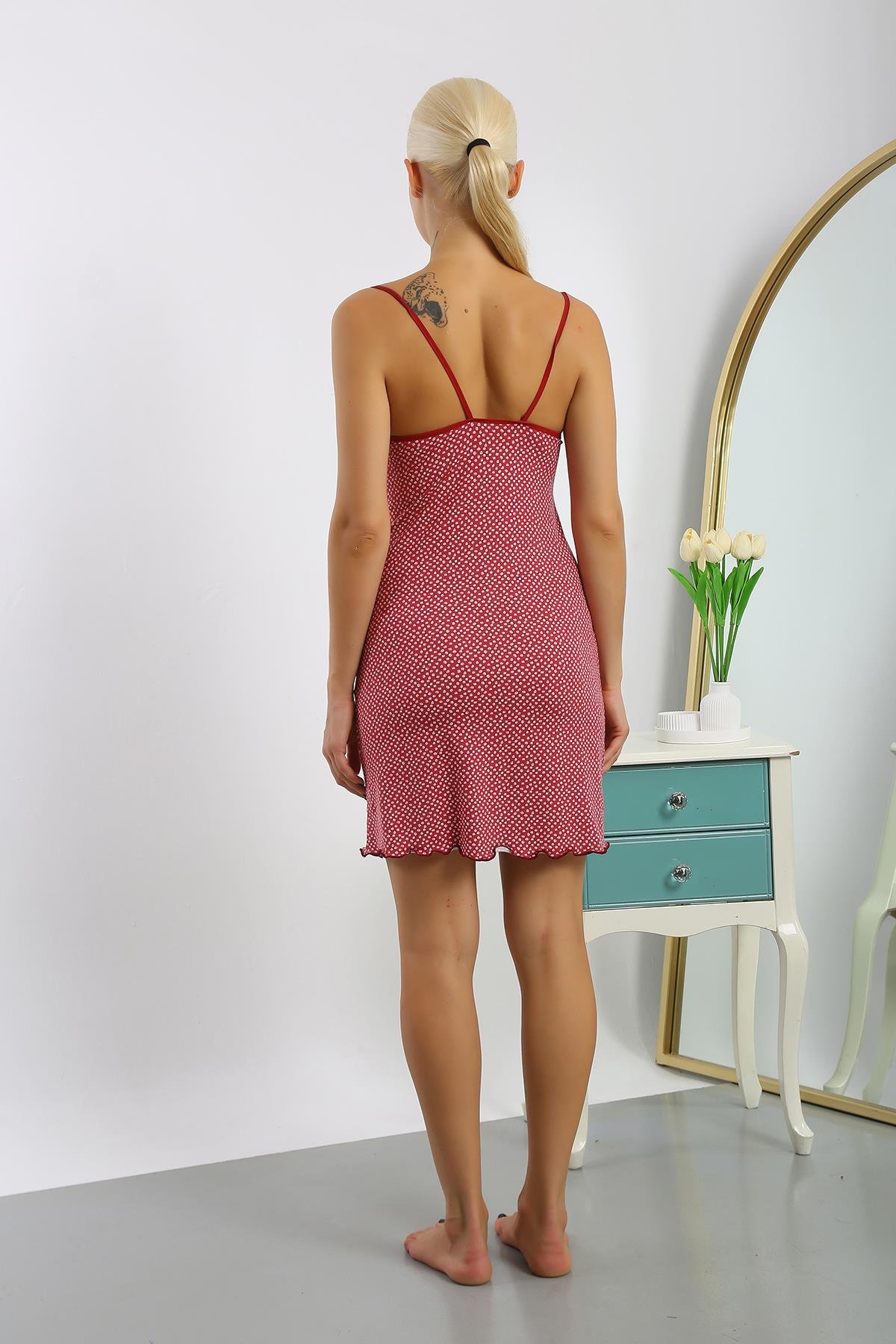 Akbeniz Kadın Penye Desenli İp Askılı Gecelik 36716