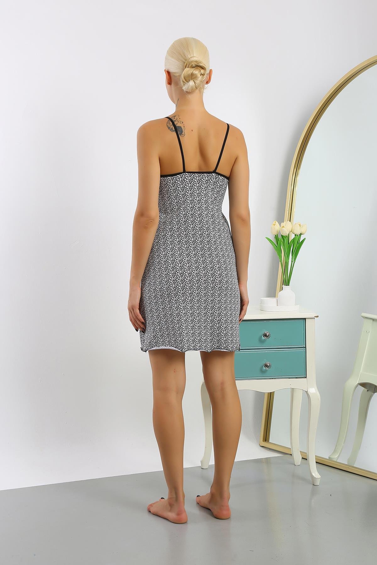 Akbeniz Kadın Penye Desenli İp Askılı Gecelik 36715