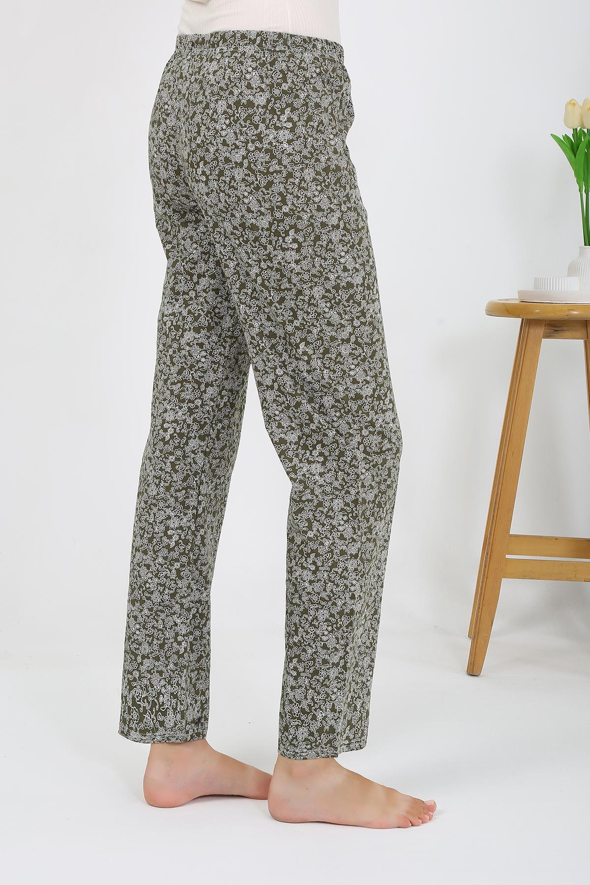 Akbeniz Kadın Penye Desenli Tek Alt Pijama 27533 Haki