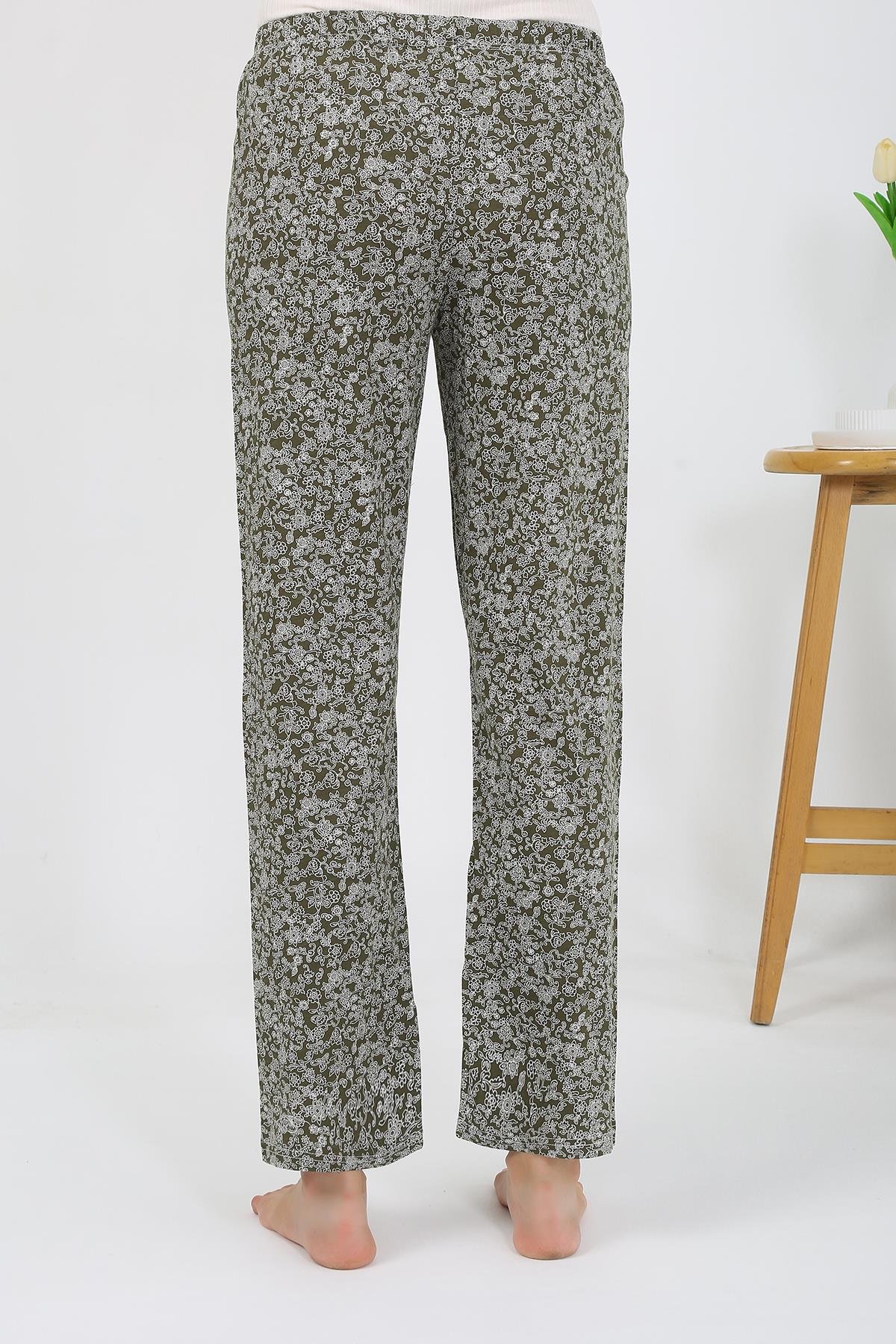 Akbeniz Kadın Penye Desenli Tek Alt Pijama 27533 Haki