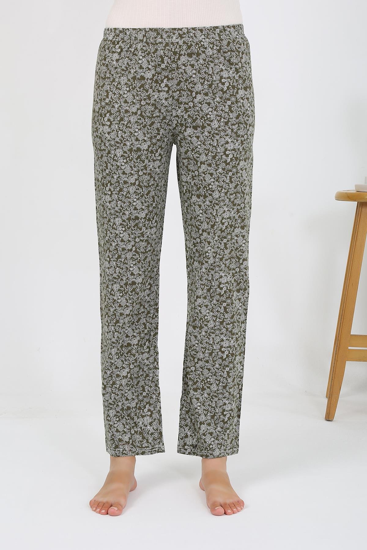 Akbeniz Kadın Penye Desenli Tek Alt Pijama 27533 Haki