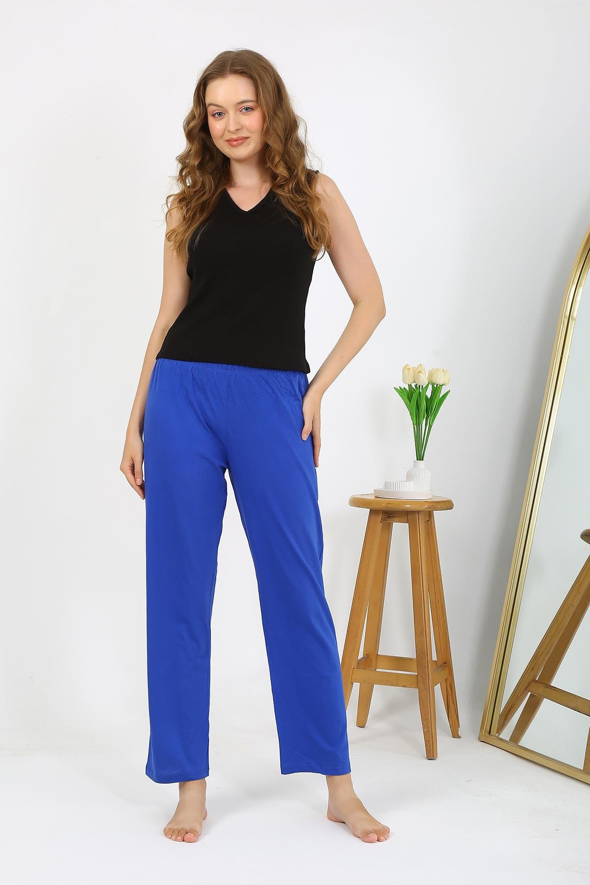 Akbeniz Kadın Penye Düz Tek Alt Pijama 27538 Sax