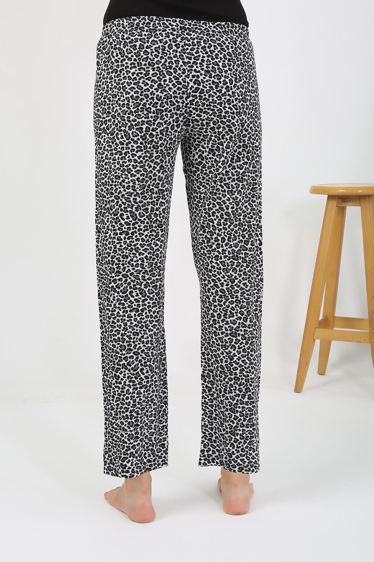 Akbeniz Kadın Penye Leopar Desenli Tek Alt Pijama 27536 Gri