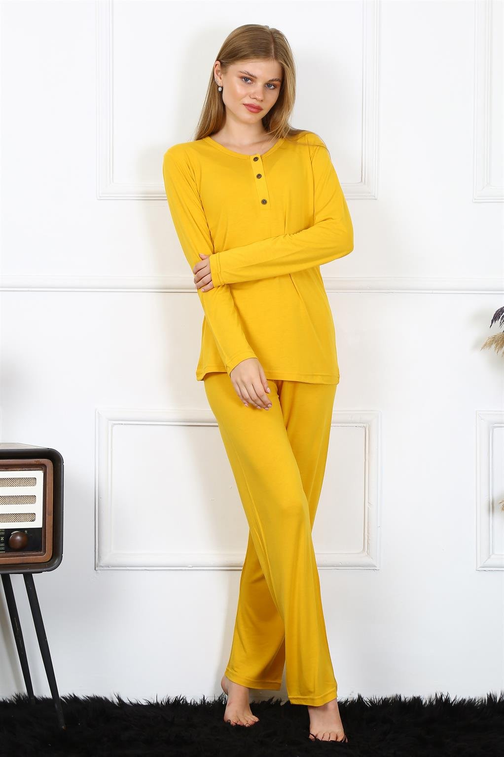 Akbeniz Kadın Penye Uzun Kol Patlı Pijama Takım 4167