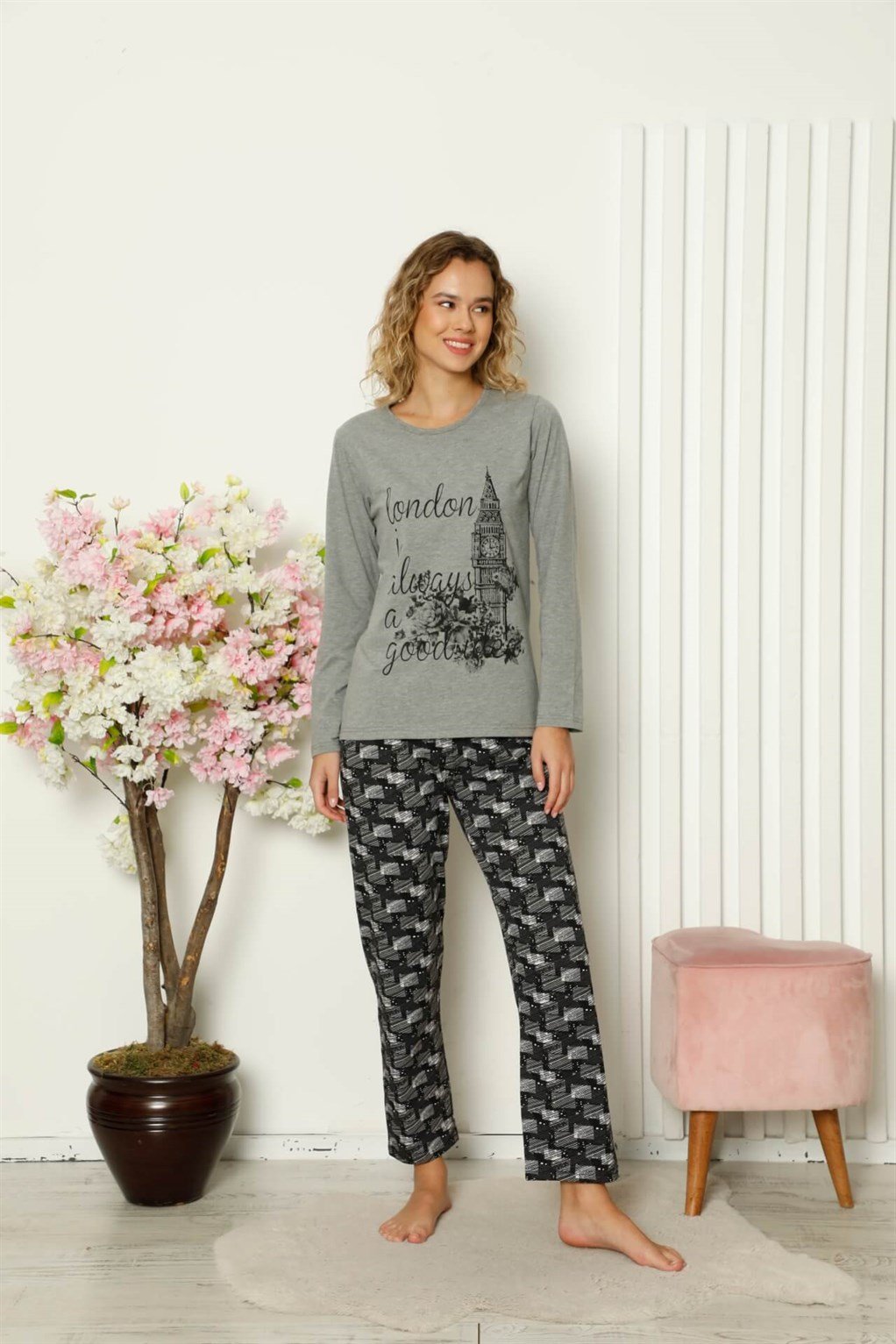 Akbeniz Kadın Penye Uzun Kol Pijama Takım 4107