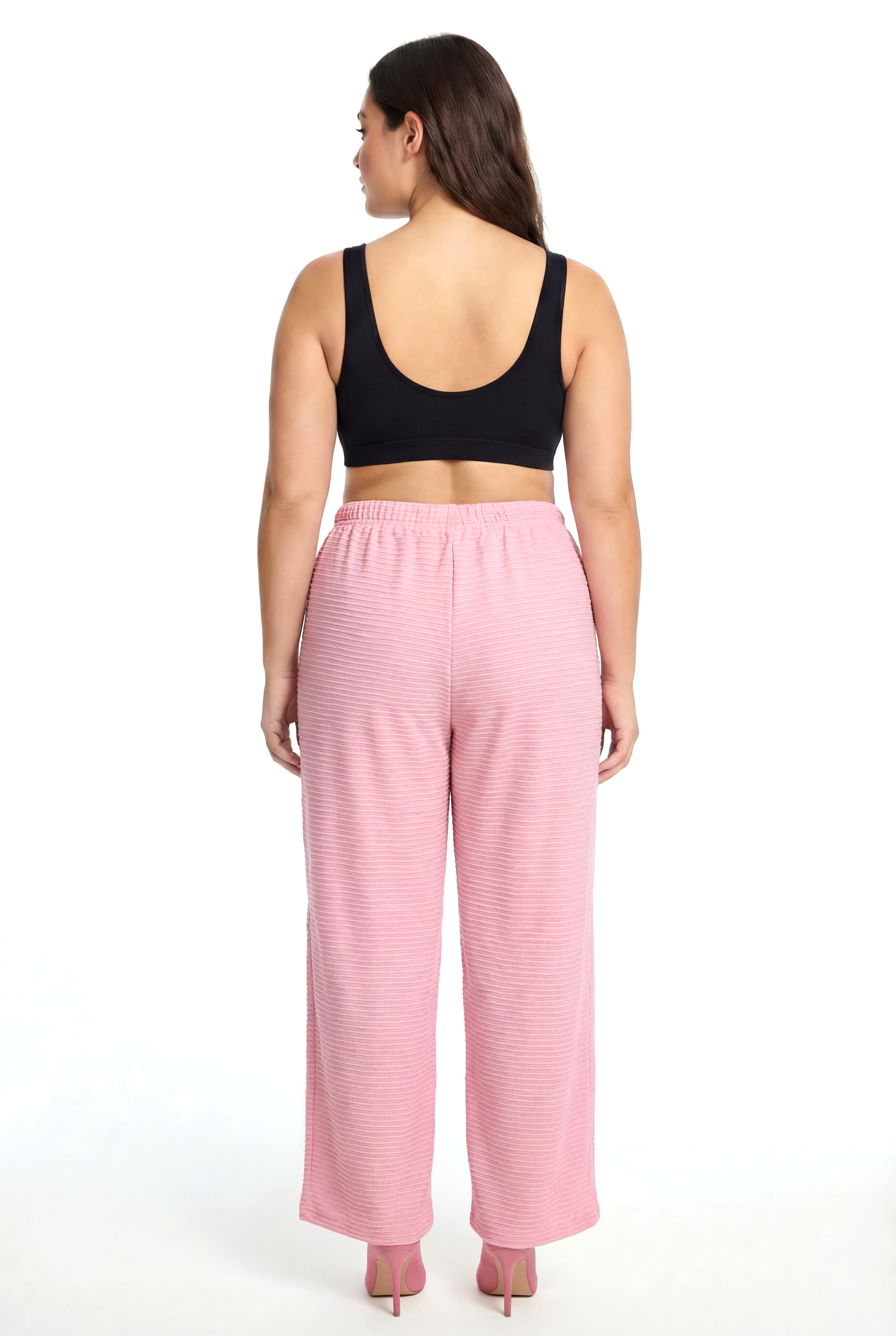 Akbeniz Kadın Pudra Pembe Dokulu Büyük Beden Cepli Pijama Altı