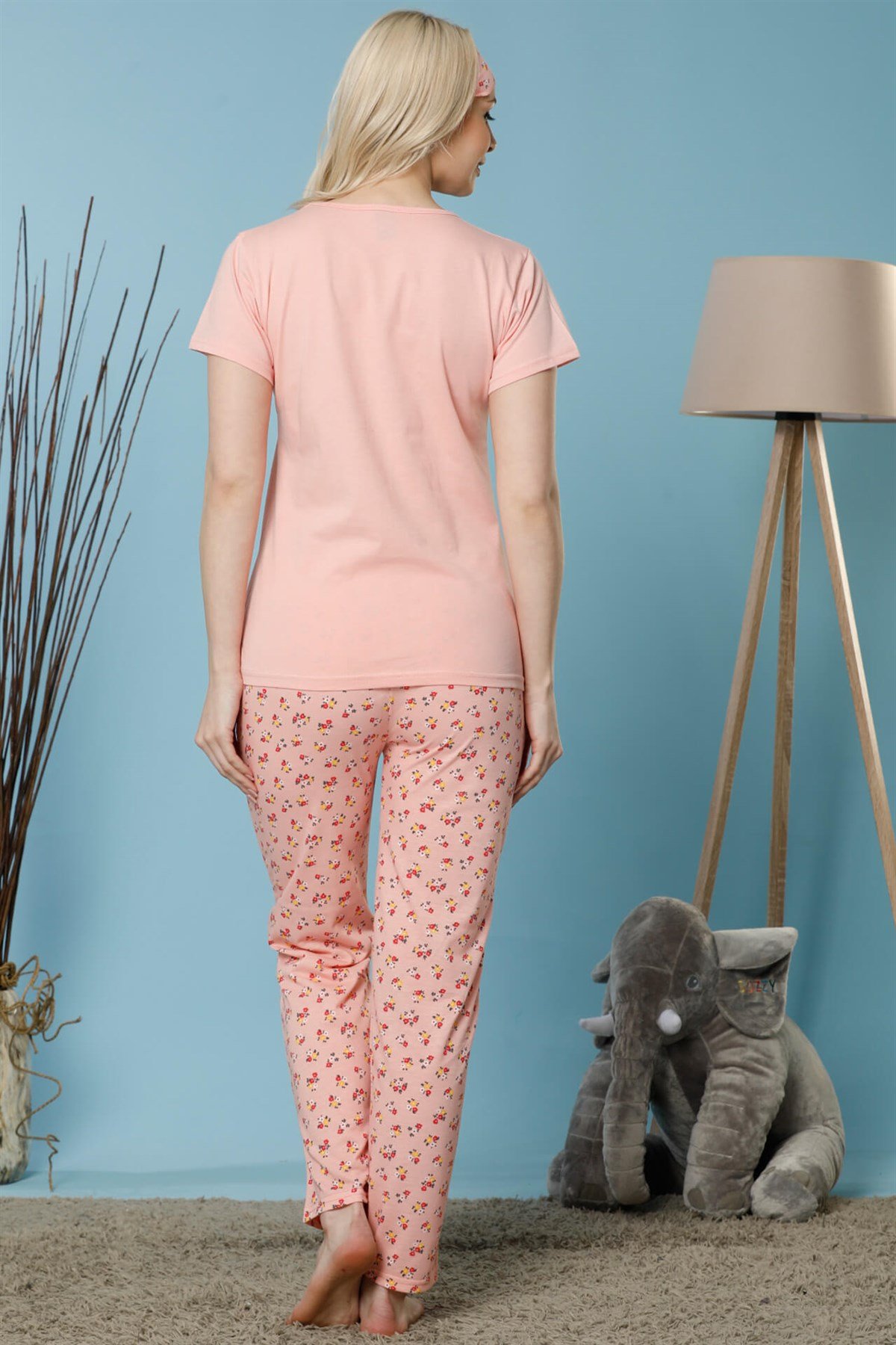 Akbeniz Kadın Pudra Renk Pamuklu Cepli Kısa Kol Pijama Takım 2522