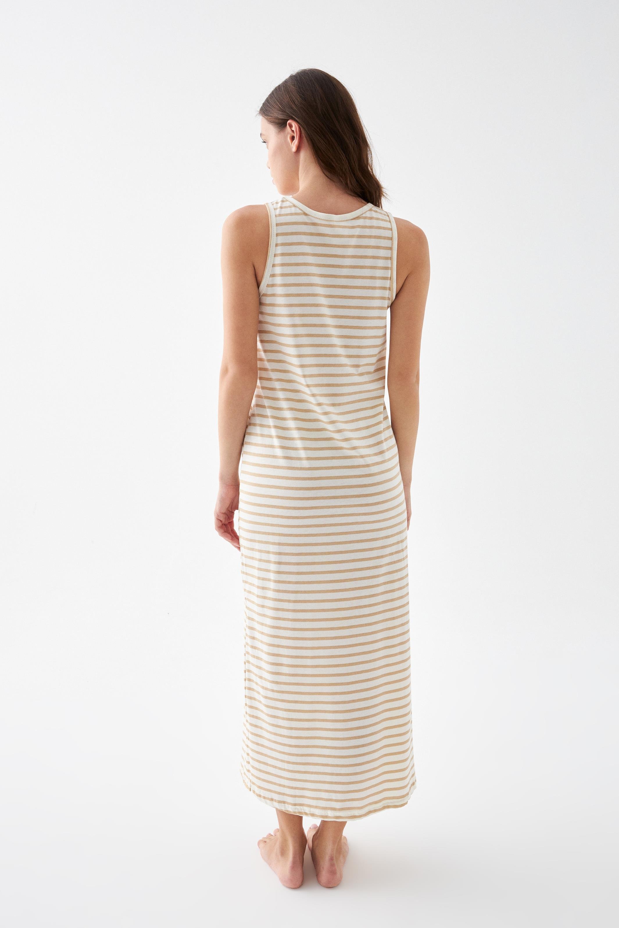 Akbeniz Kadın Sarı Çizgili Askılı Uzun Gecelik