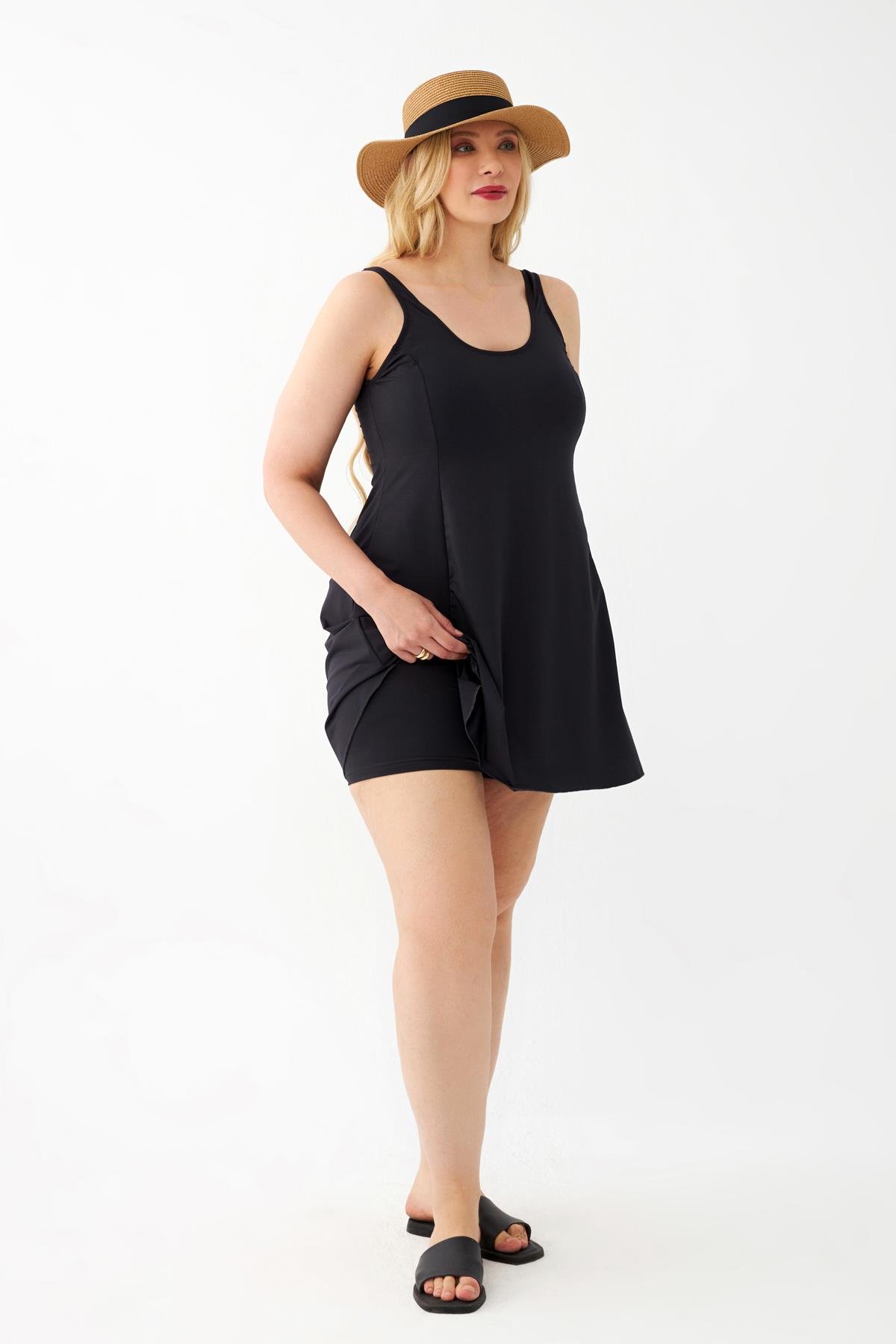 Akbeniz Kadın Siyah Büyük Beden Düz Elbise Mayo