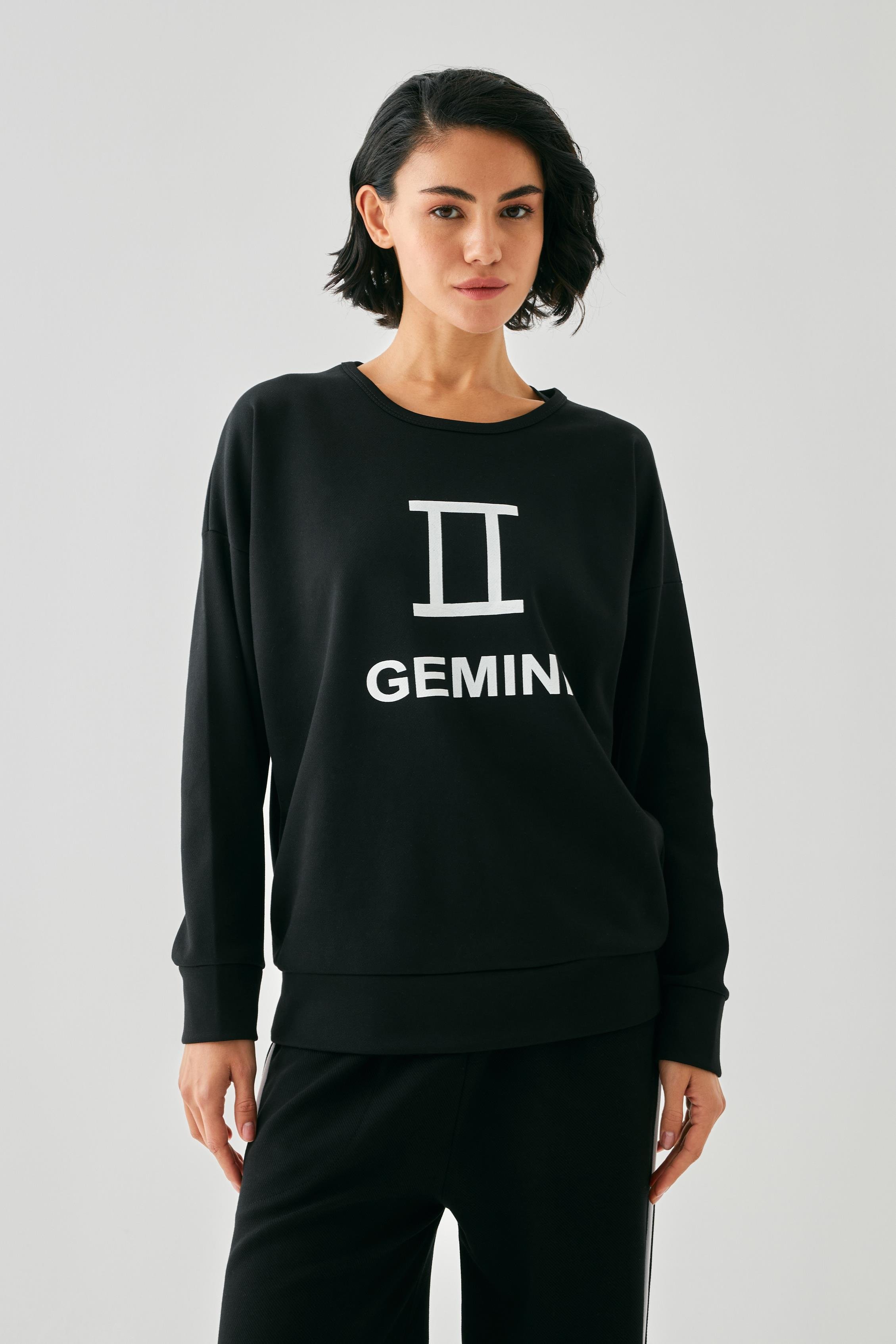 Akbeniz Kadın Siyah İkizler Burcu Oversize 2 İplik Eşofman Ev Giyim Takımı