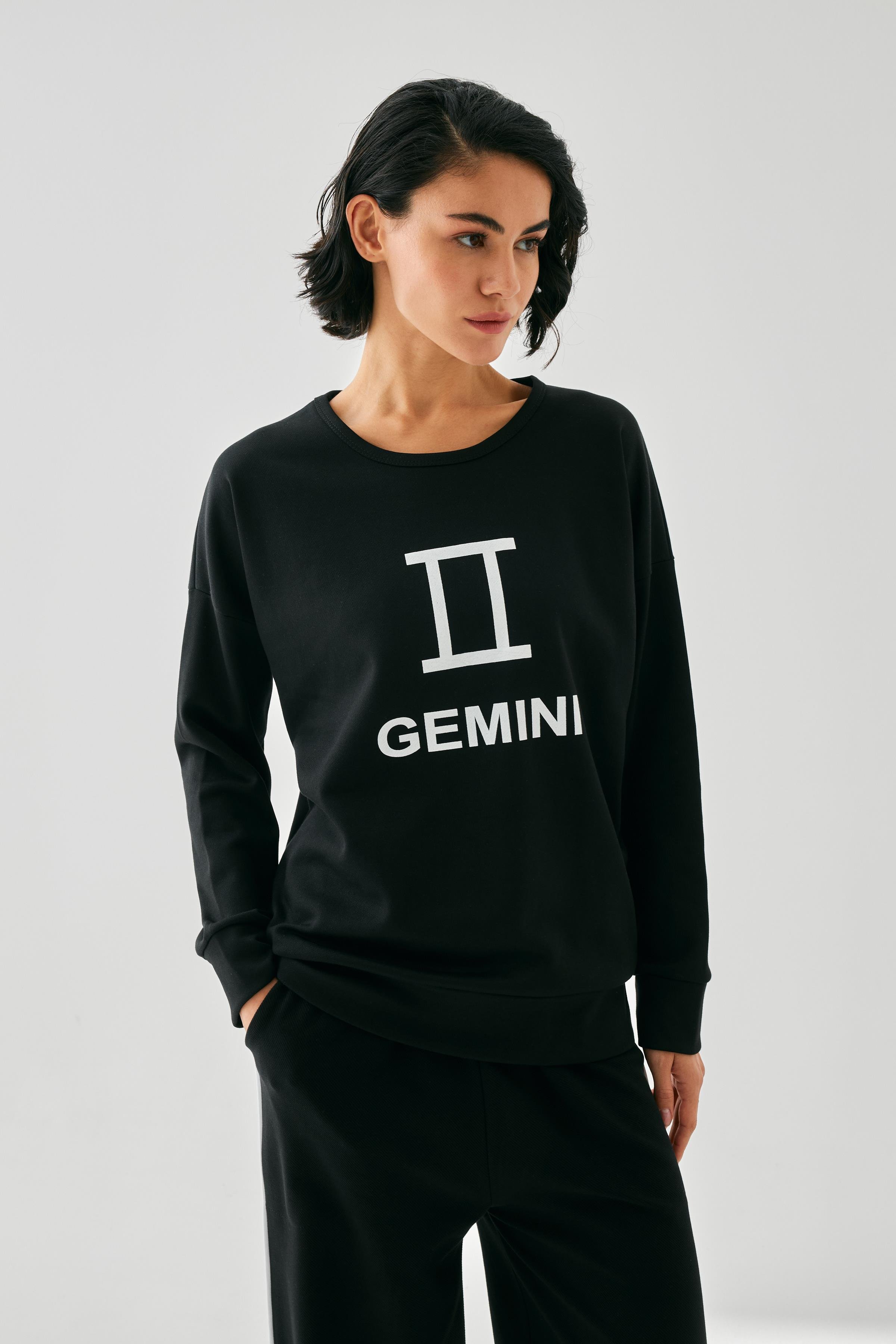 Akbeniz Kadın Siyah İkizler Burcu Oversize 2 İplik Eşofman Ev Giyim Takımı