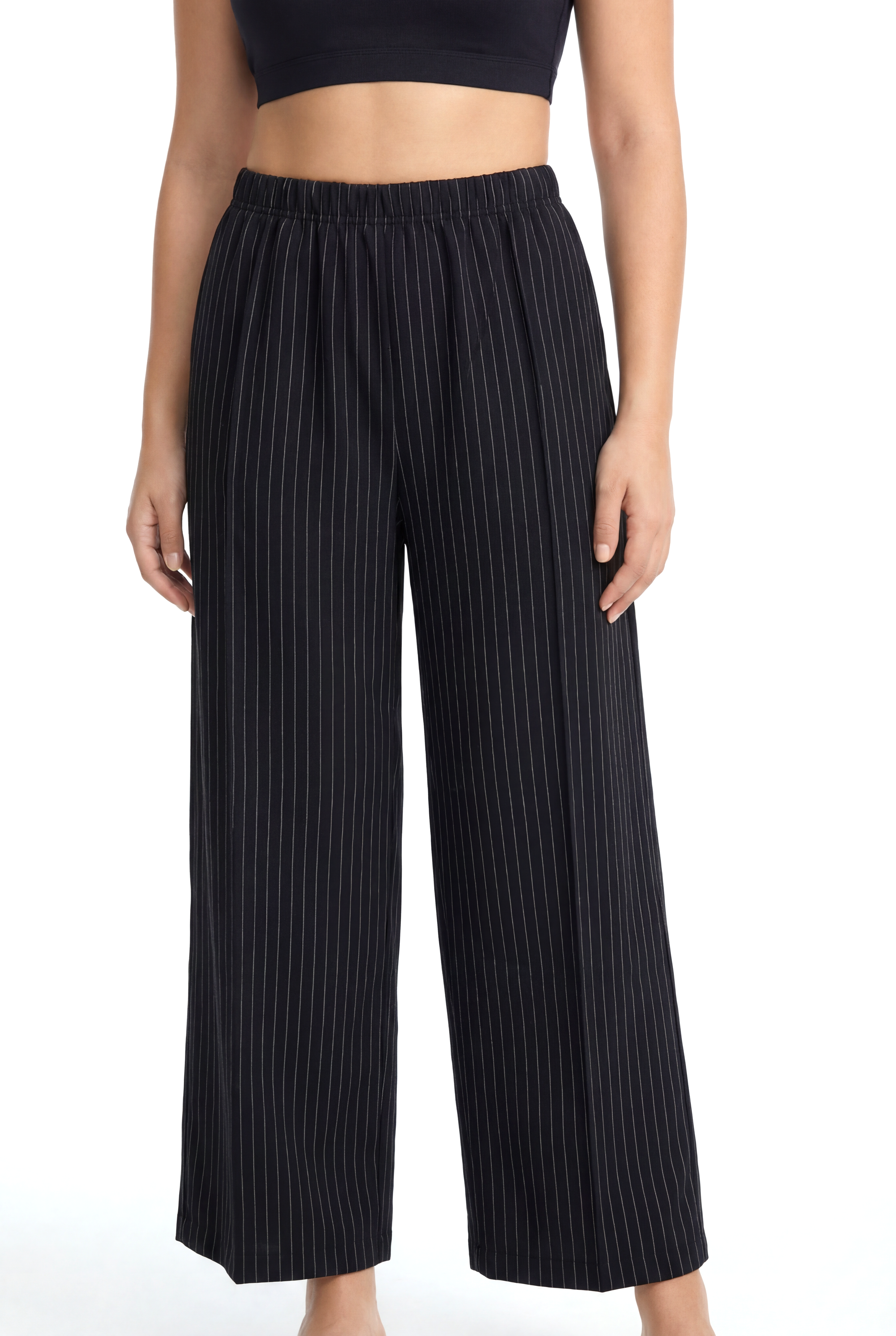 Akbeniz Kadın Siyah İnce Çizgili Büyük Beden Cepli Pijama Altı