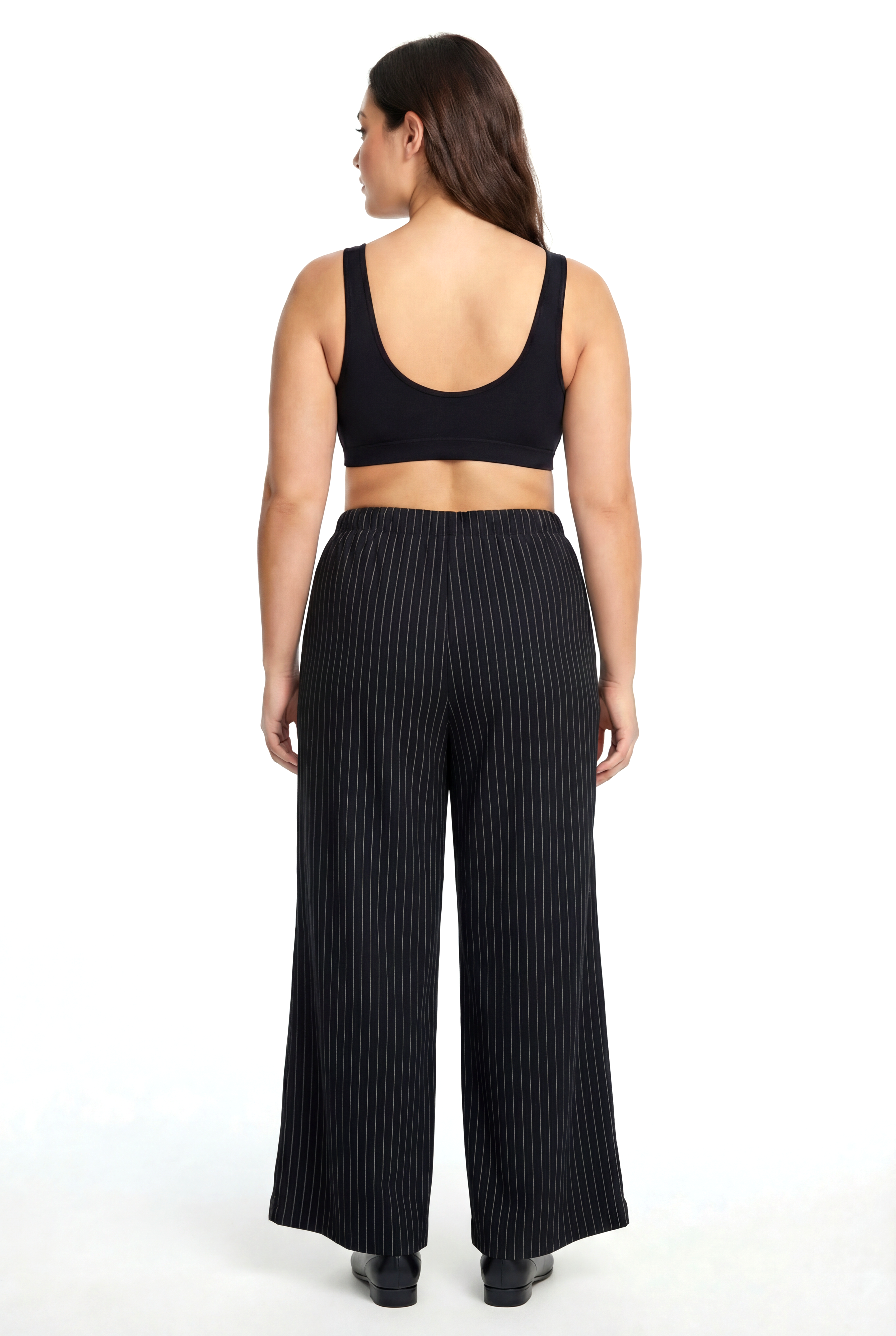 Akbeniz Kadın Siyah İnce Çizgili Büyük Beden Cepli Pijama Altı