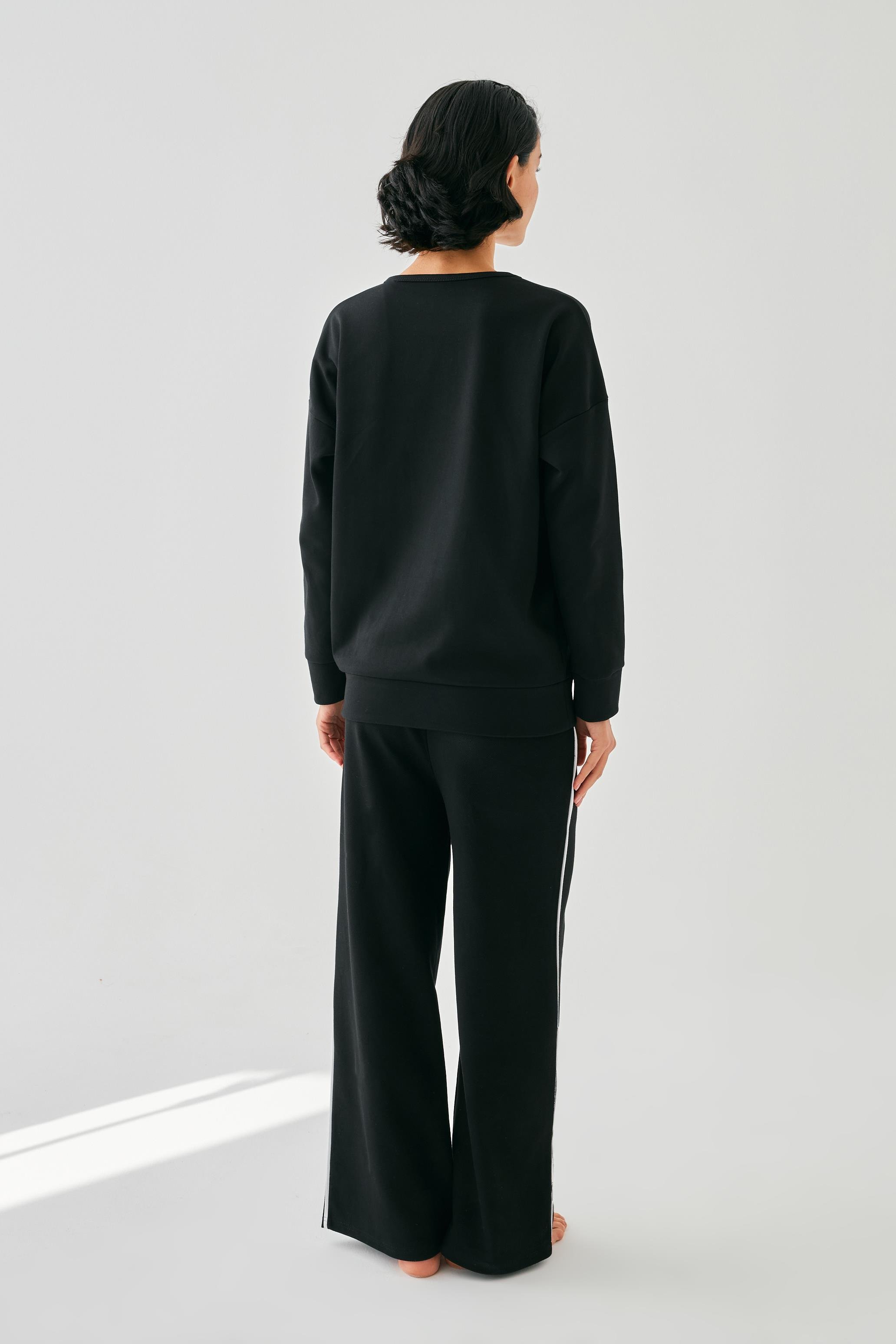 Akbeniz Kadın Siyah Koç Burcu Oversize 2 İplik Eşofman Ev Giyim Takımı