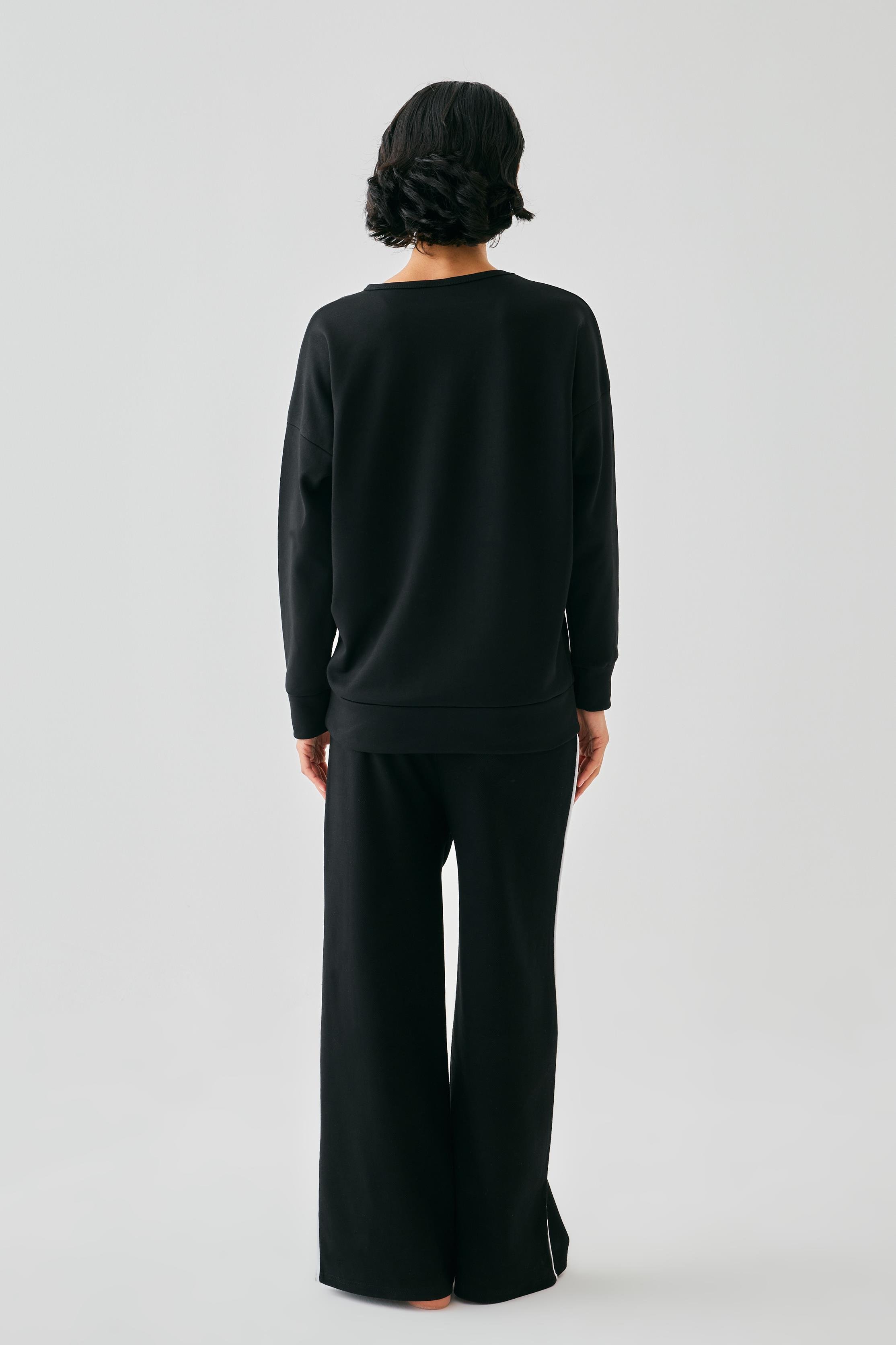 Akbeniz Kadın Siyah Oğlak Burcu Oversize 2 İplik Eşofman Ev Giyim Takımı