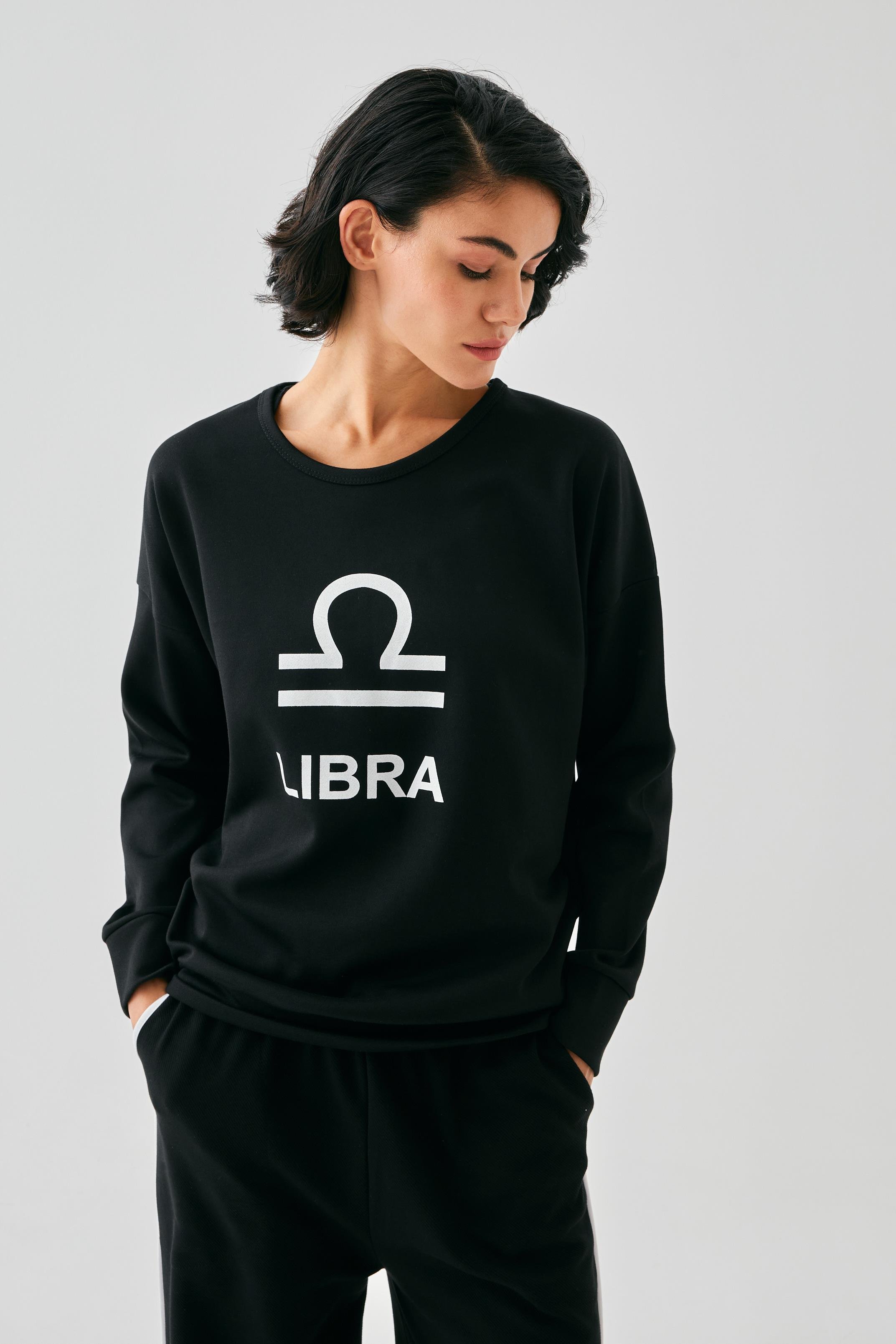 Akbeniz Kadın Siyah Terazi Burcu Oversize 2 İplik Eşofman Ev Giyim Takımı