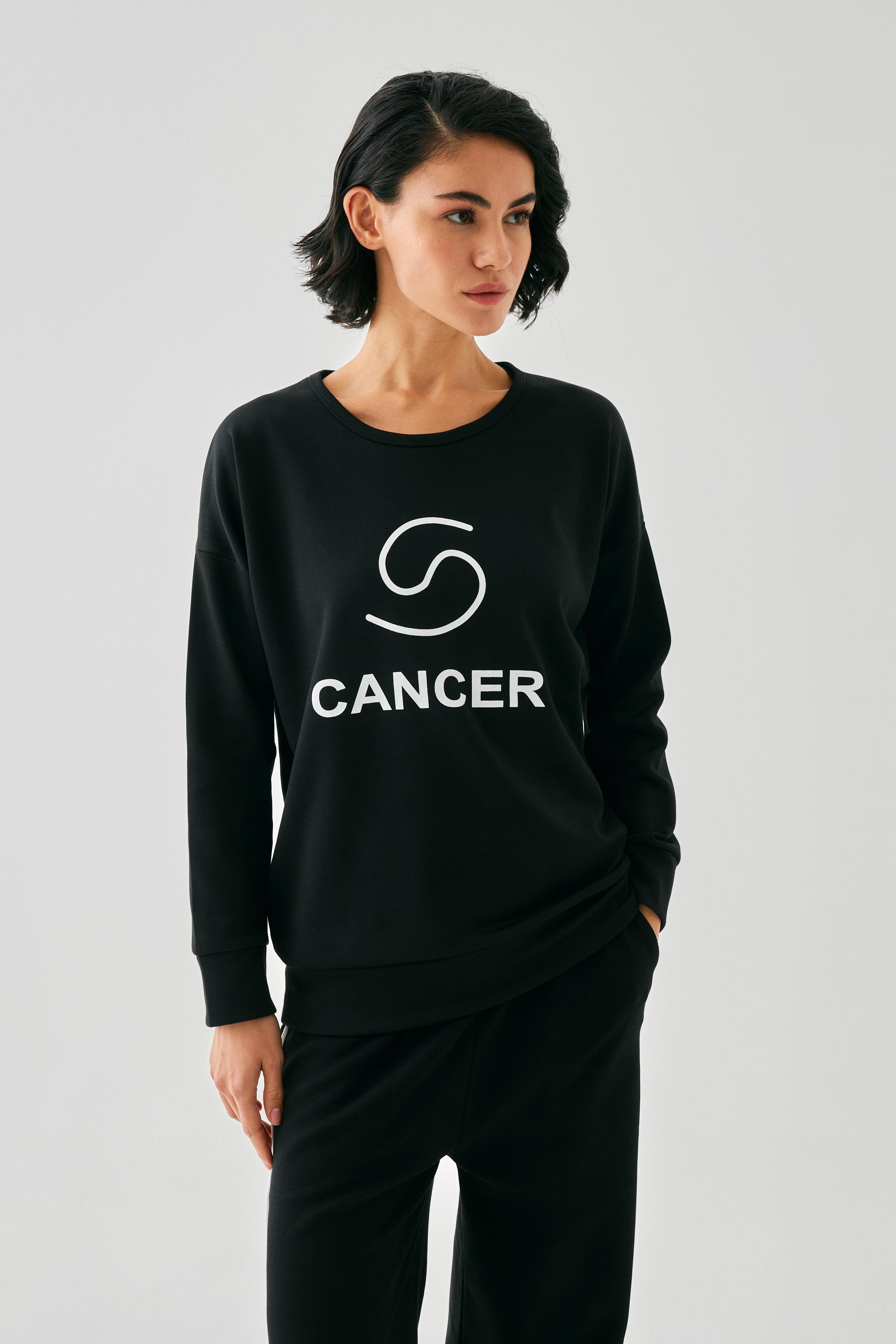 Akbeniz Kadın Siyah Yengeç Burcu Oversize 2 İplik Eşofman Ev Giyim Takımı