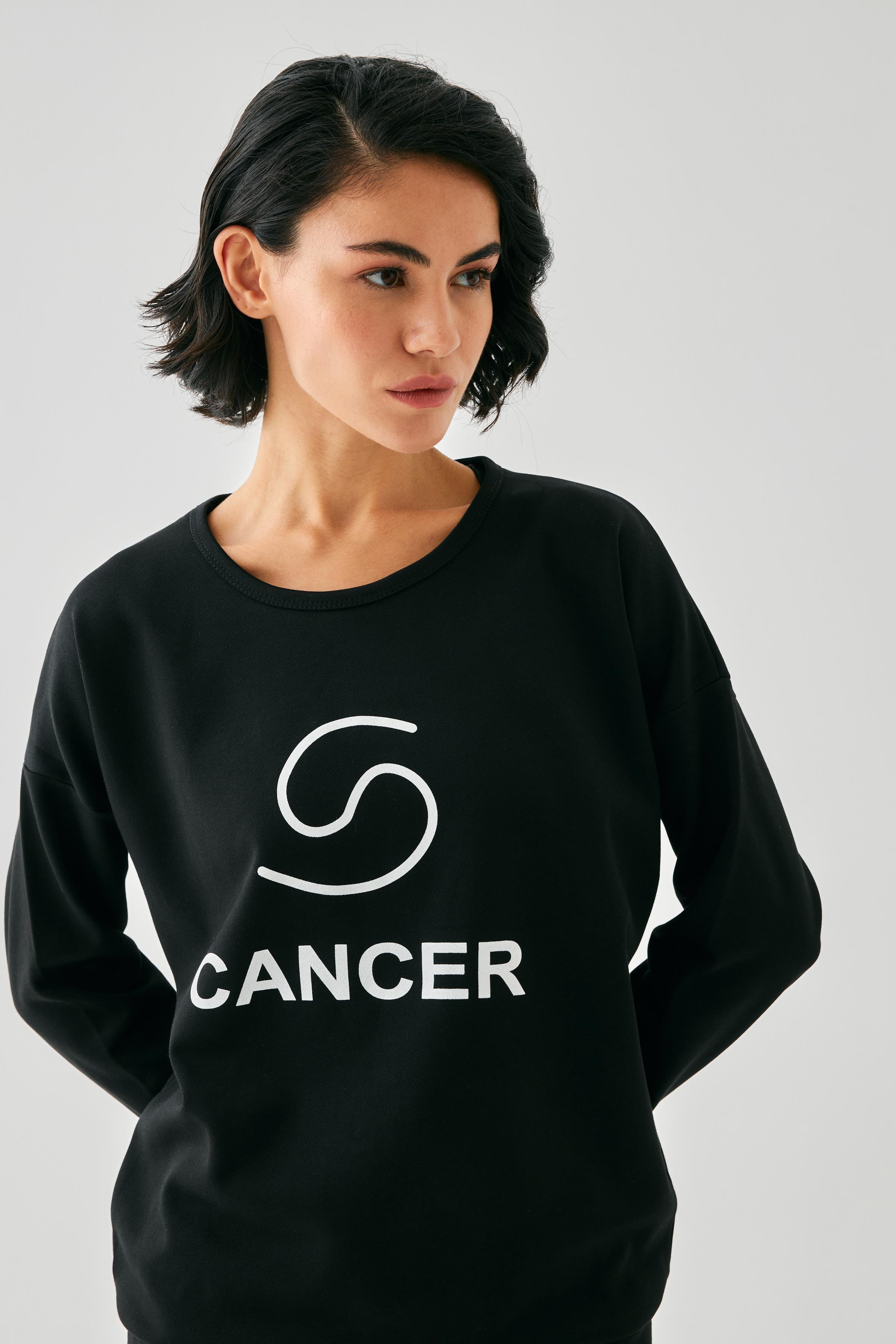 Akbeniz Kadın Siyah Yengeç Burcu Oversize 2 İplik Eşofman Ev Giyim Takımı