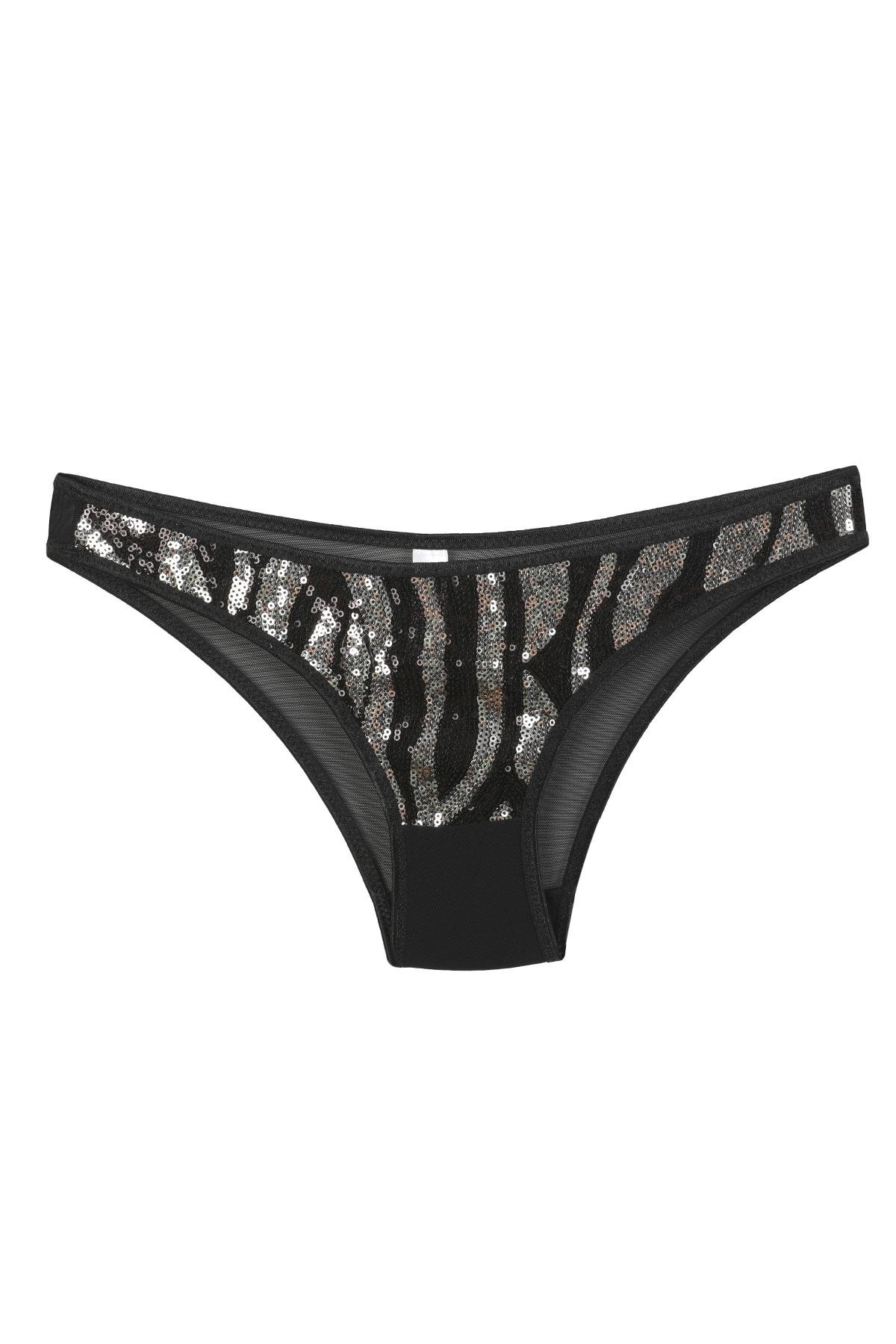 Akbeniz Kadın Siyah Zebra Desenli Payetli 2’li Slip