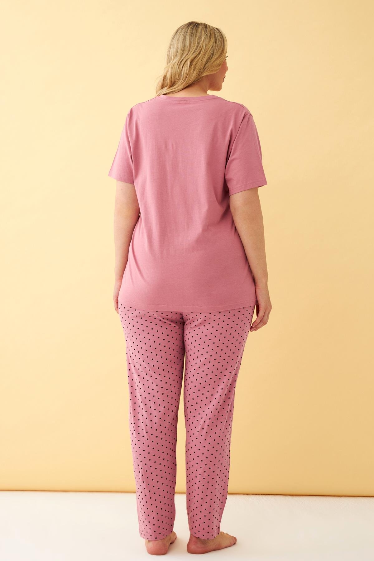Akbeniz Kadın Somon Go Getter Yazılı Büyük Beden Pijama Takımı
