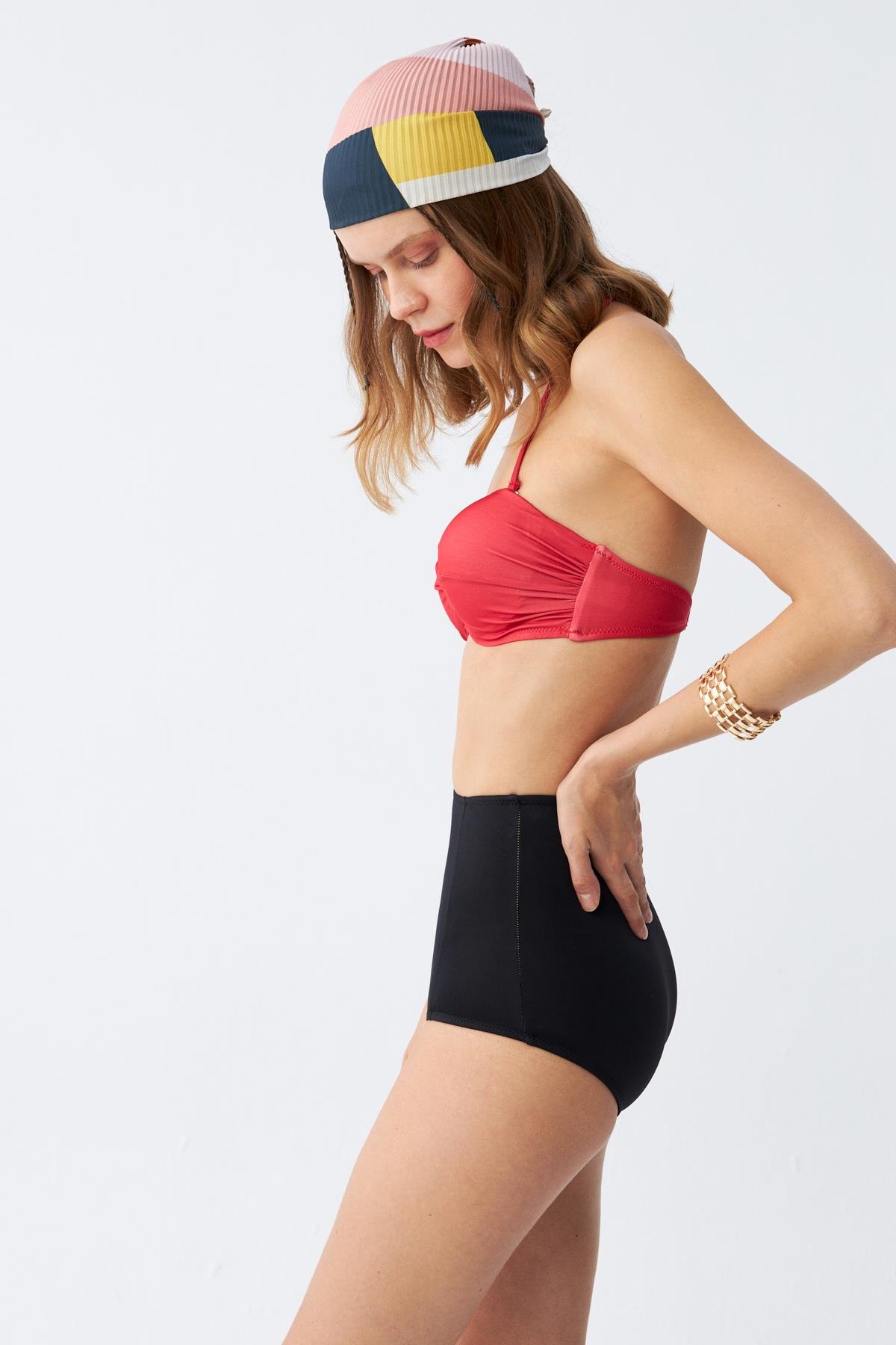 Akbeniz Kadın Straplez Kırmızı Yüksek Bel Bikini Takımı