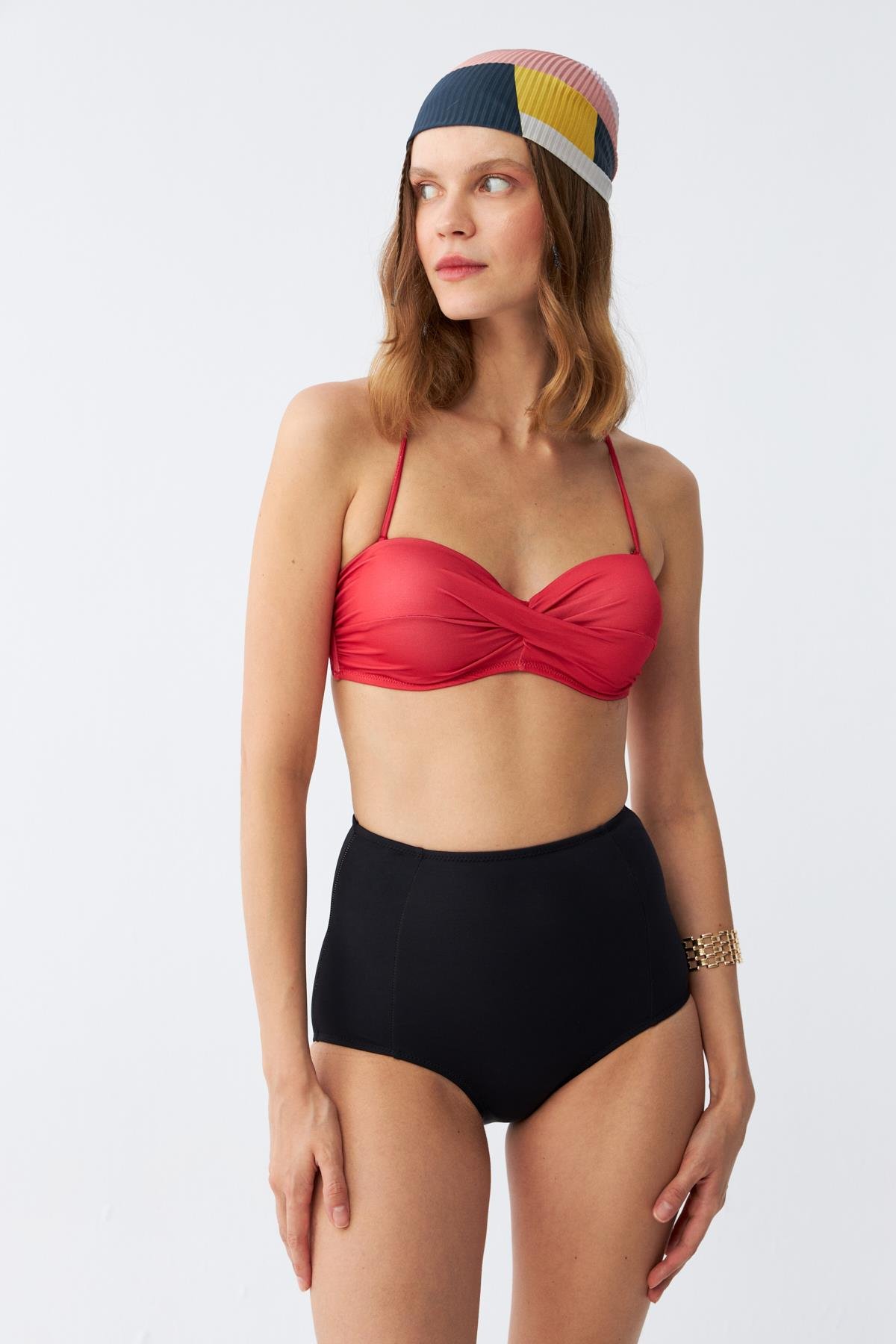 Akbeniz Kadın Straplez Kırmızı Yüksek Bel Bikini Takımı