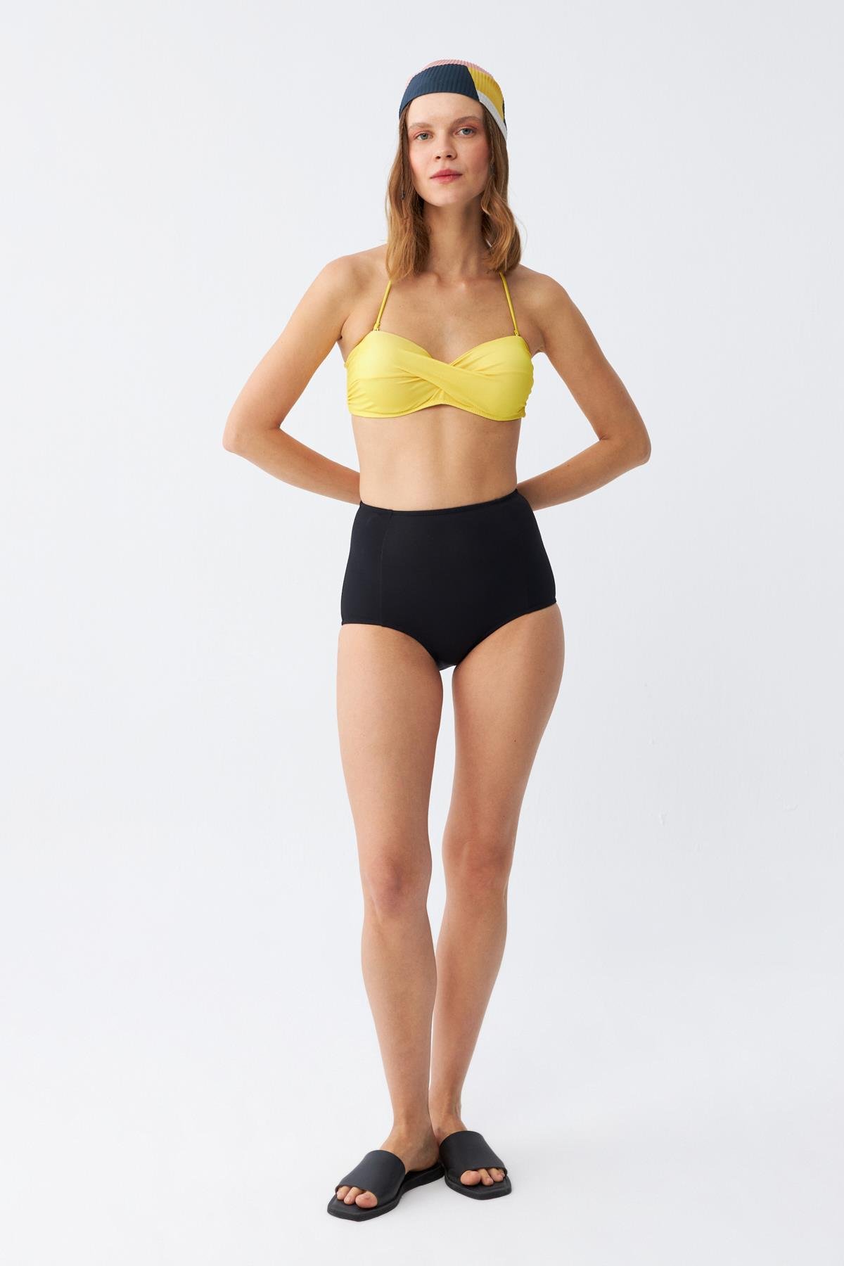 Akbeniz Kadın Straplez Sarı Yüksek Bel Bikini Takımı