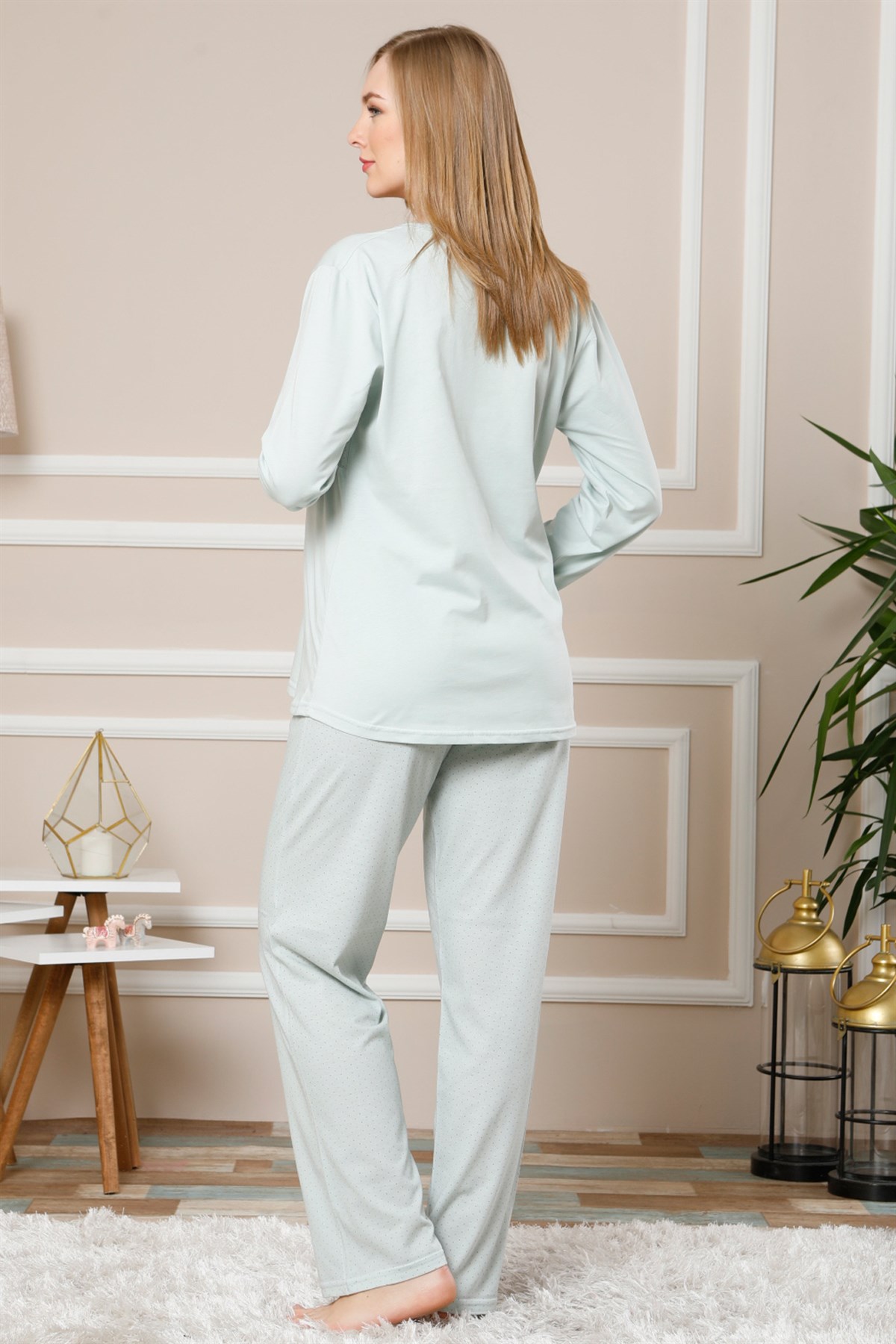Akbeniz Kadın Su Yeşili Renk Pamuklu Hamile Pijama Takımı 4511