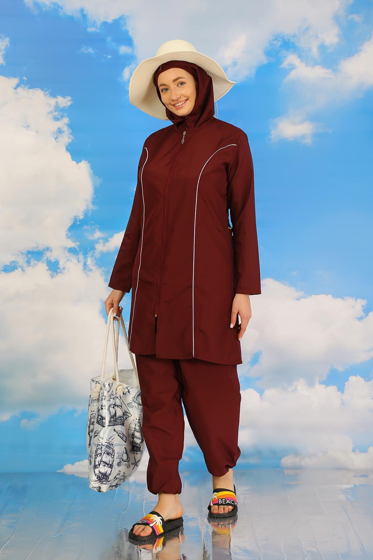 Akbeniz Kadın Tam Tesettür Bordo Mayo 31060