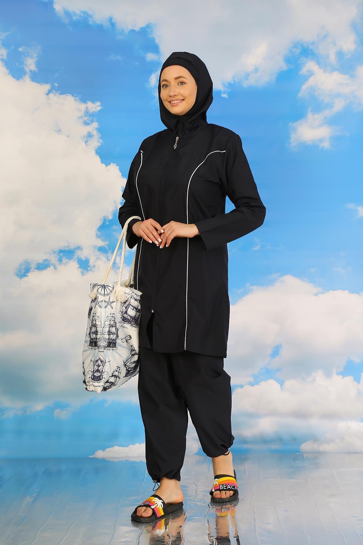 Akbeniz Kadın Tam Tesettür Lacivert Mayo 31060