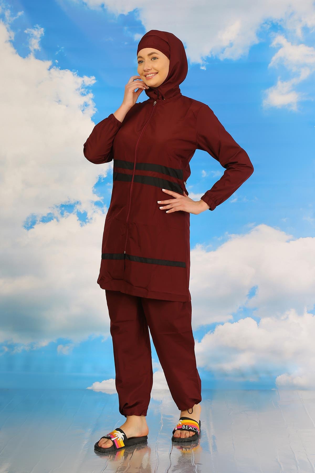 Akbeniz Kadın Tam Tesettür Mayo Bordo 31061