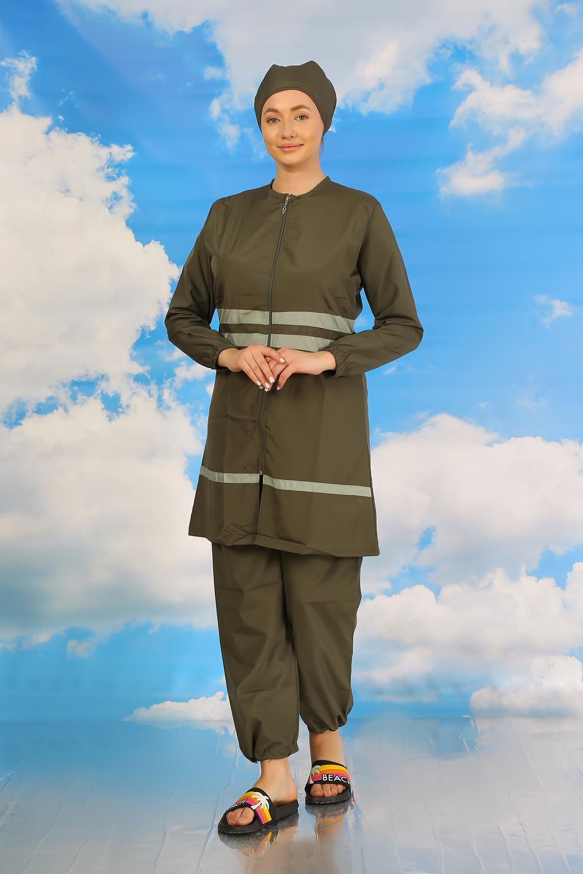 Akbeniz Kadın Tam Tesettür Mayo Haki 31061