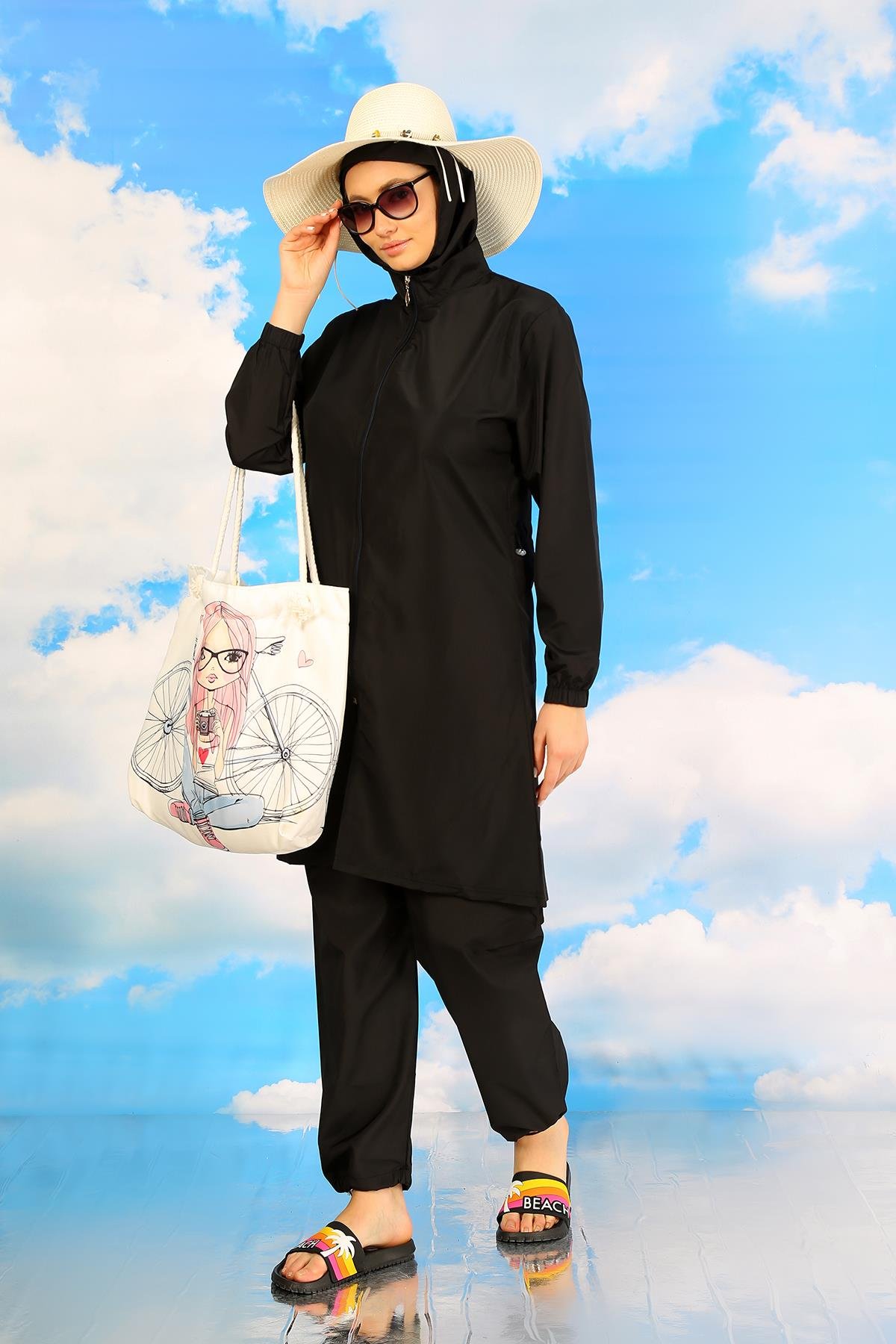 Akbeniz Kadın Tam Tesettür Mayo Siyah 31067