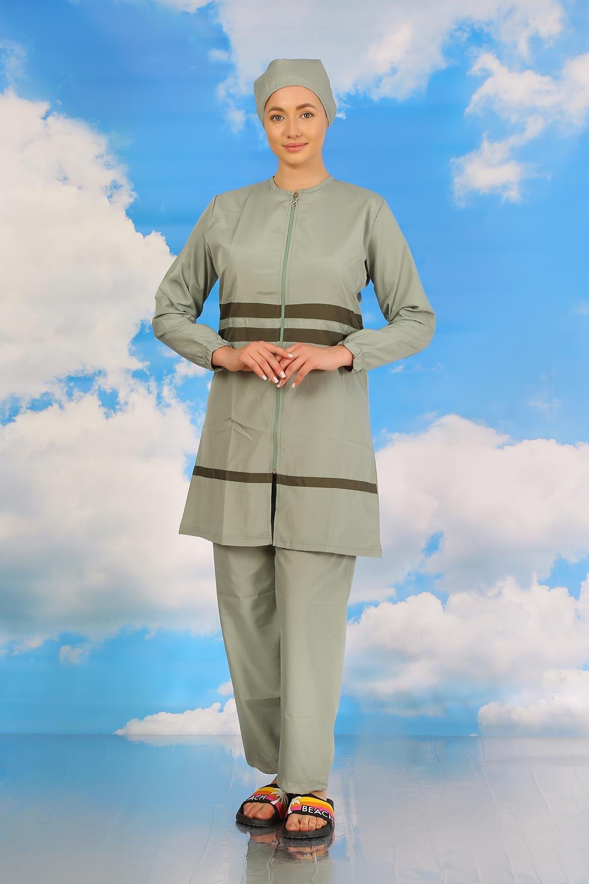 Akbeniz Kadın Tam Tesettür Mayo Su Yeşili 31061