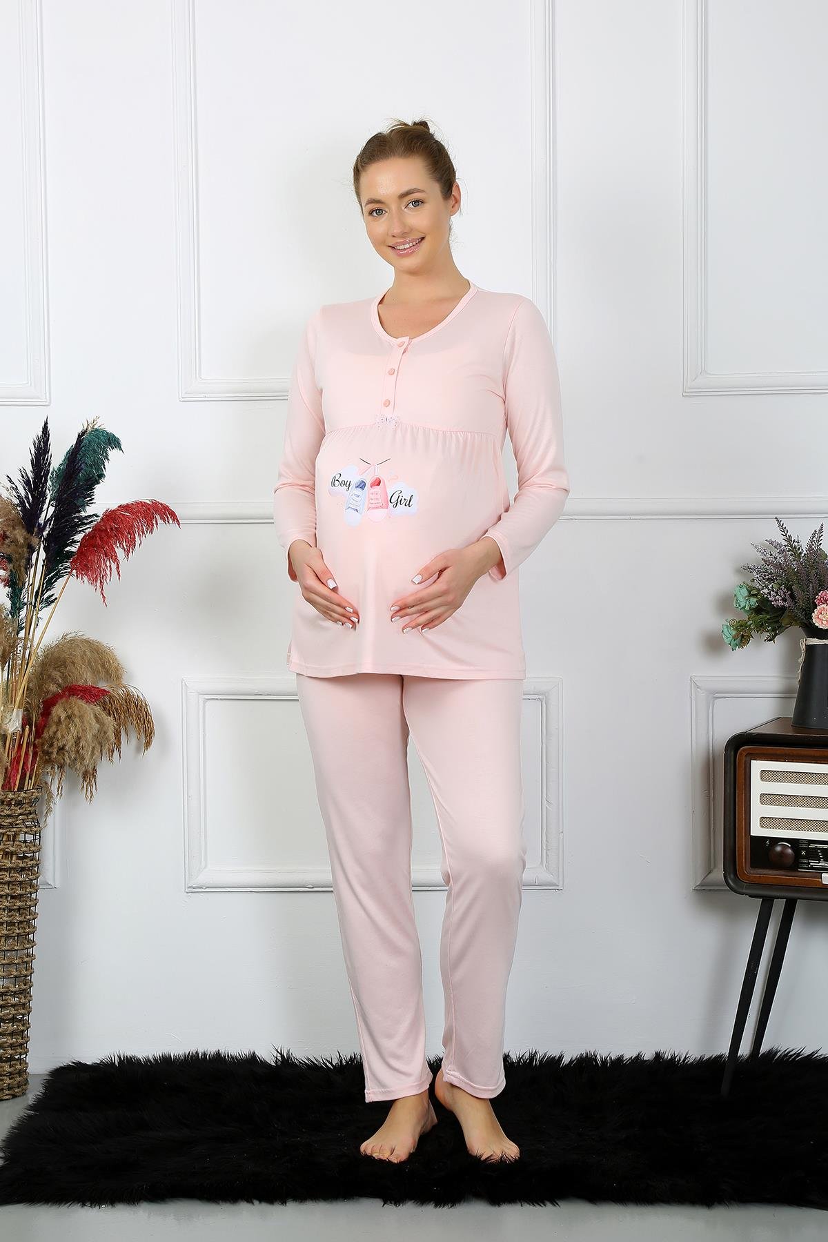 Akbeniz Kadın Uzun Kol Hamile Lohusa Pijama Takımı Pudra 45501