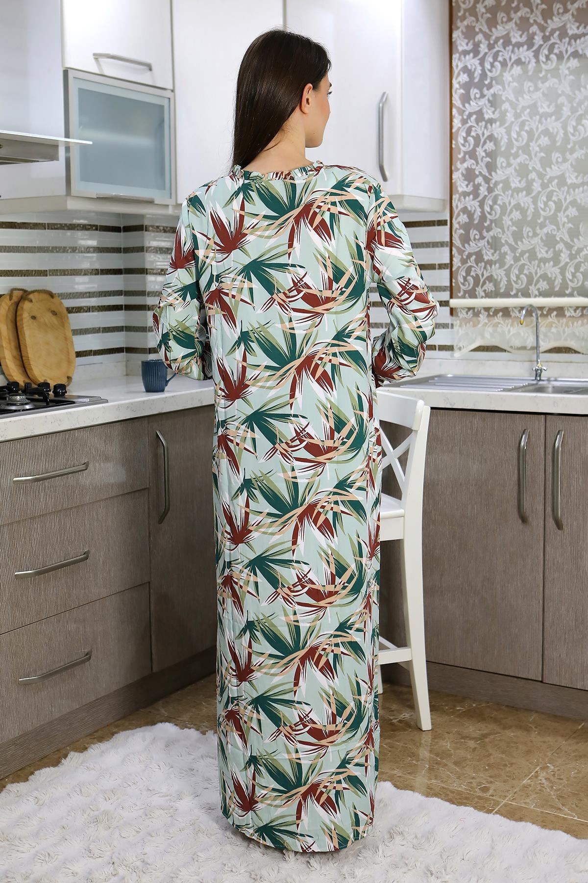 Akbeniz Kadın Uzun Kol Penye Gecelik Ev Elbisesi Yeşil 25500