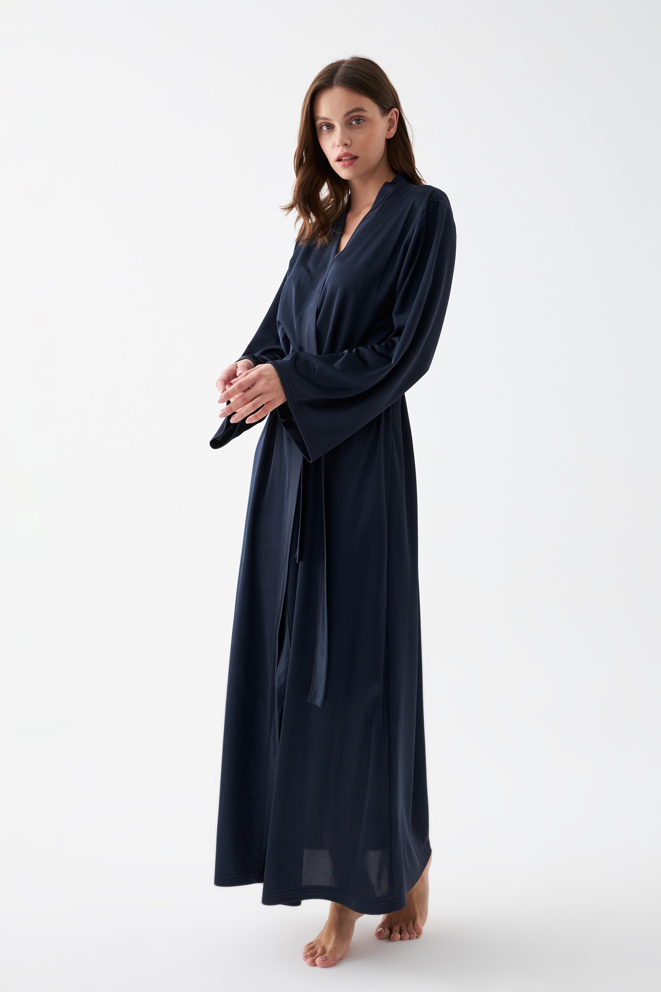 Akbeniz Kadın Uzun Lacivert Saten Sabahlık
