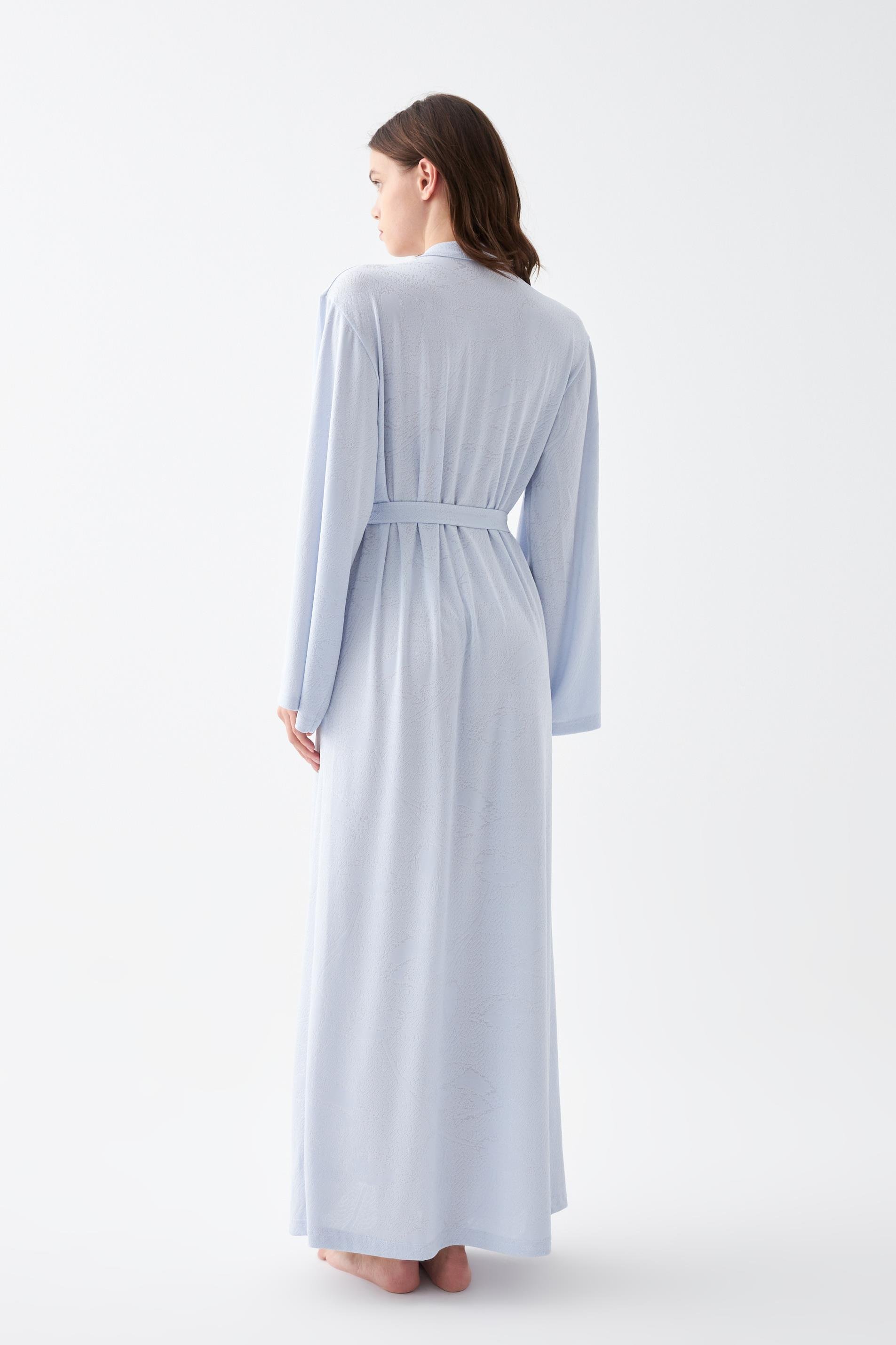 Akbeniz Kadın Uzun Mavi Penye Sabahlık