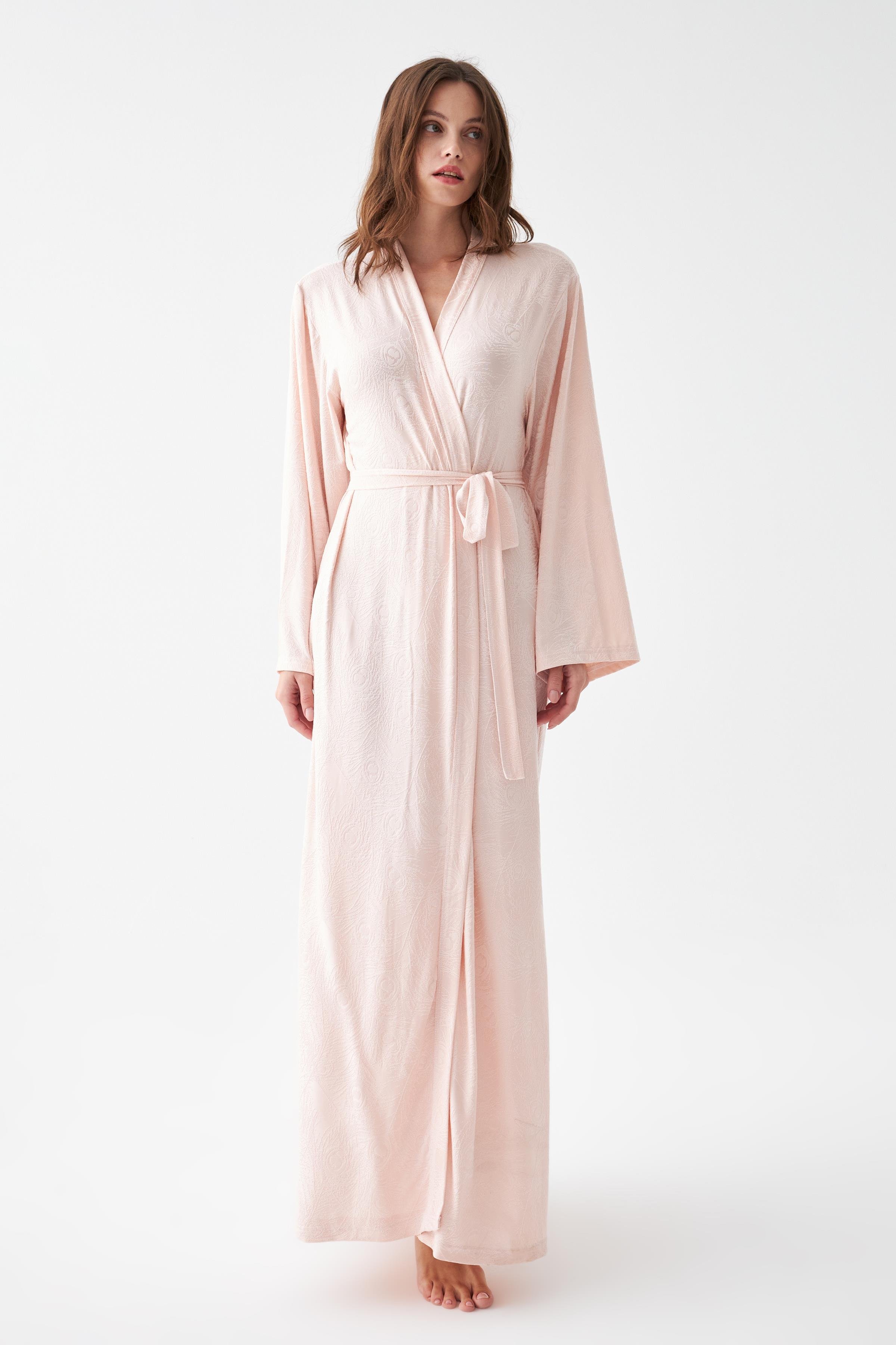 Akbeniz Kadın Uzun Pembe Penye Sabahlık