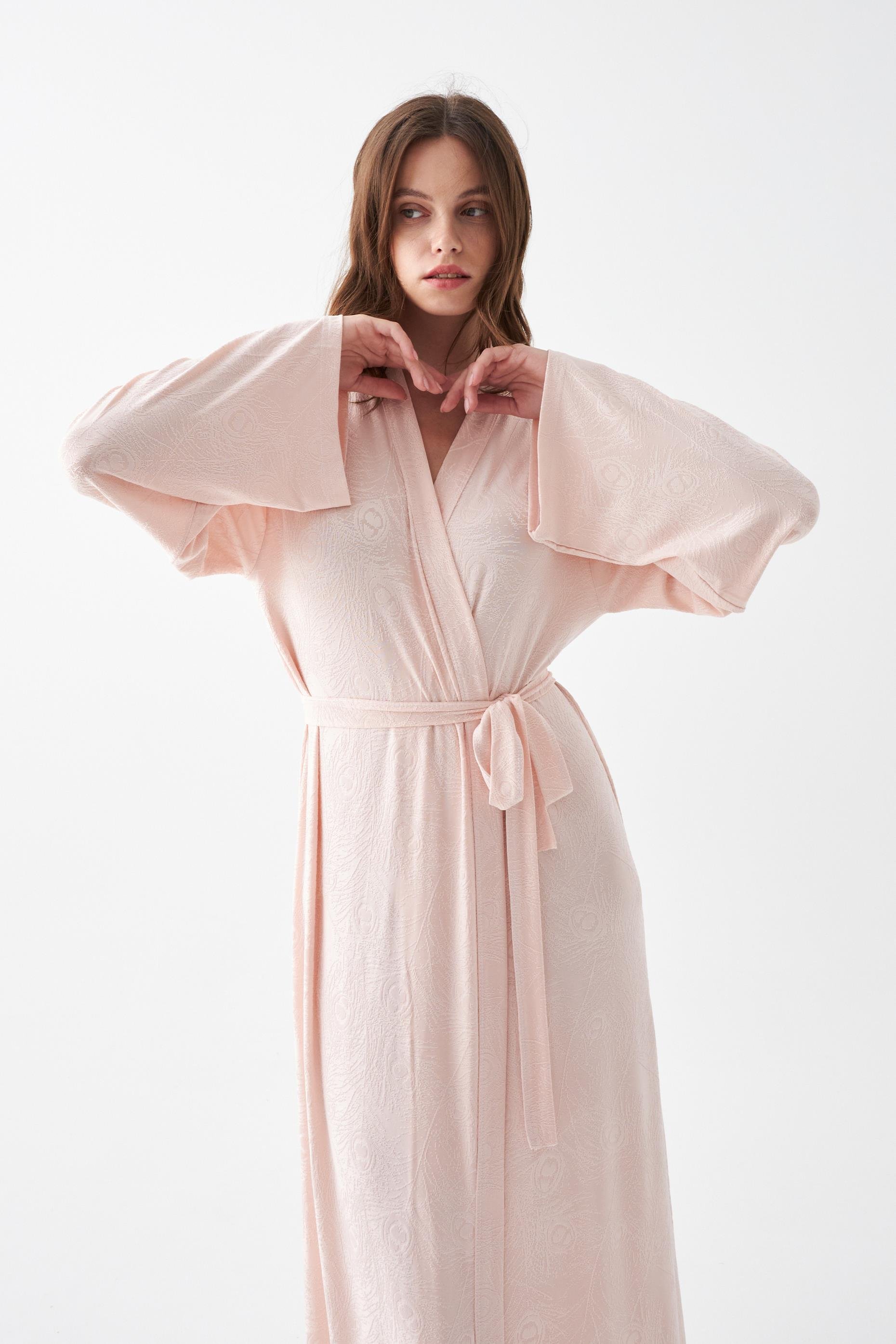 Akbeniz Kadın Uzun Pembe Penye Sabahlık