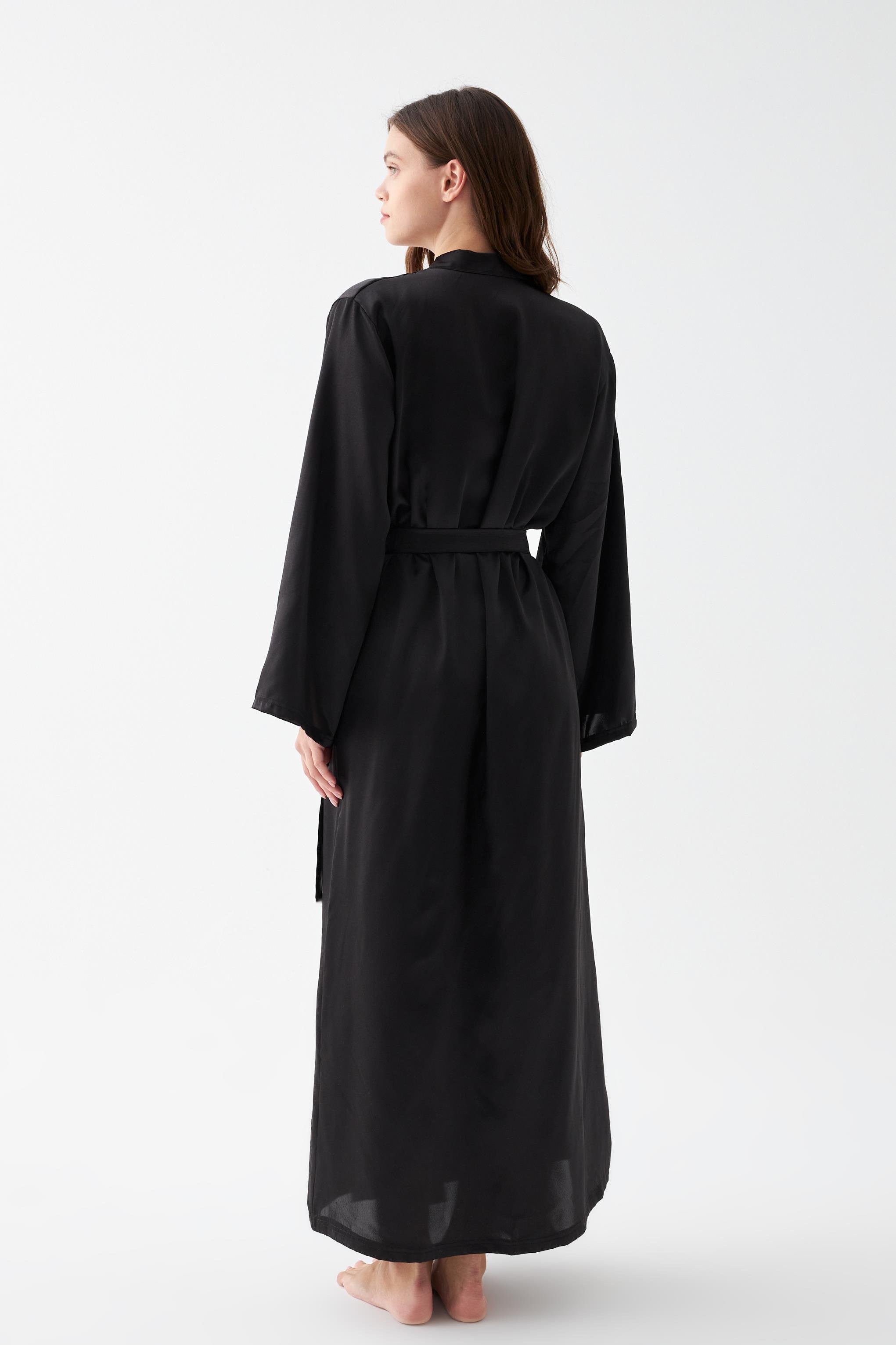 Akbeniz Kadın Uzun Siyah Saten Sabahlık