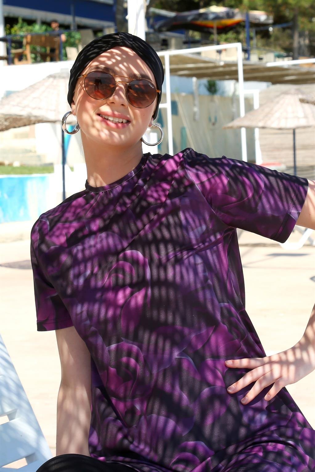 Akbeniz Kısa Kol Güllü Yarım Tesettür Mayo 33014