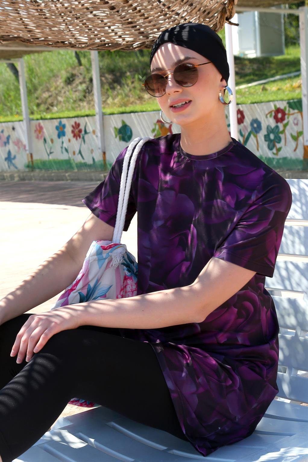 Akbeniz Kısa Kol Güllü Yarım Tesettür Mayo 33014